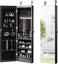 LOKO Mirrored Jewelry Armoire, Wall/Door Mounted Jewelry Cabinet with Full-Length Mirror, Lockable Jewelry Storage Organizer with 2 Drawers & 2 LED Lights, for Girls Women Gift Bedroom (Black)