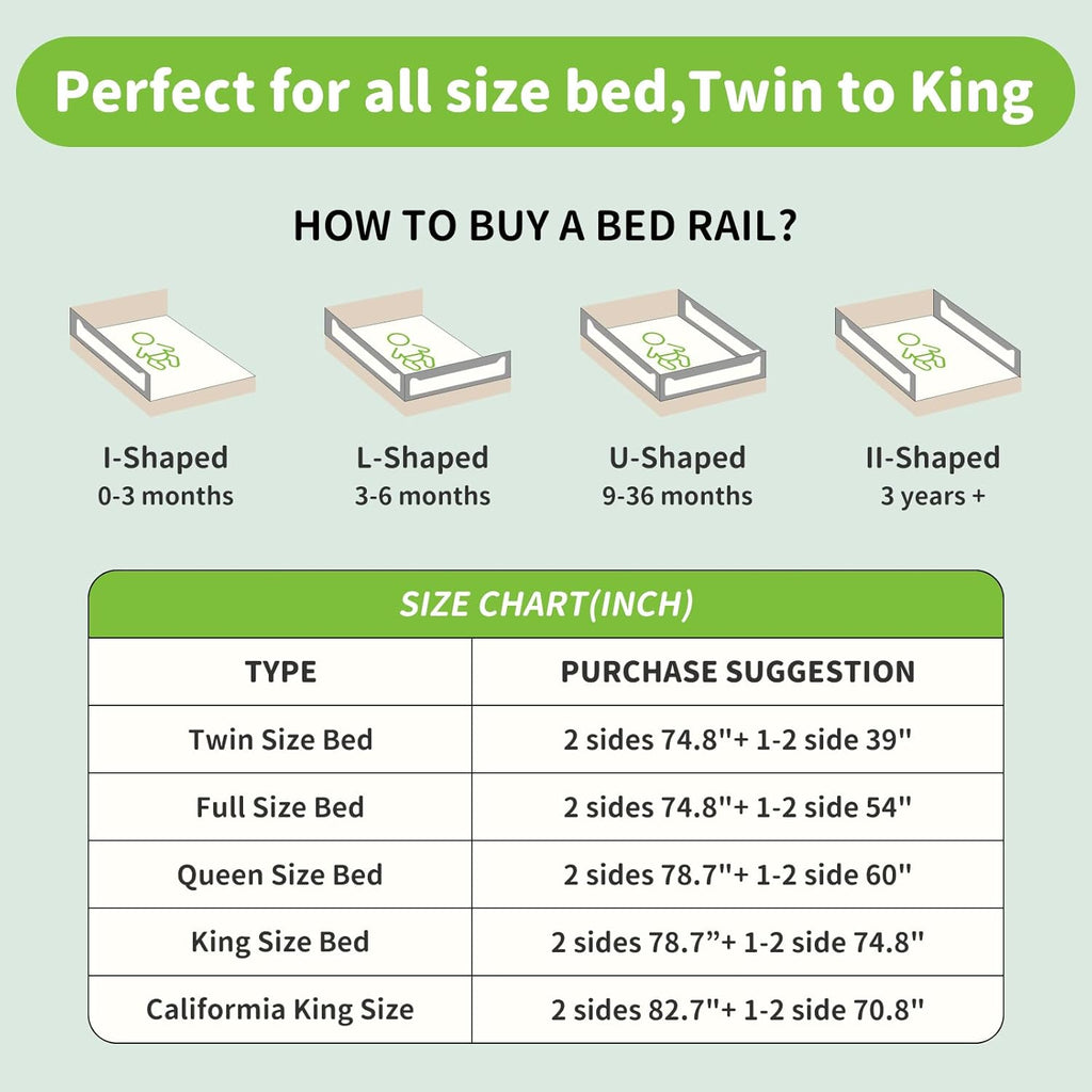 yulongtengfei 3-Piece King Size Bed Rail for Toddlers - Adjustable Baby Bed Rail Guard, Kids Safety Bed Rail for King Size Bed (78.7"x78.7"x74.8"-Grey)