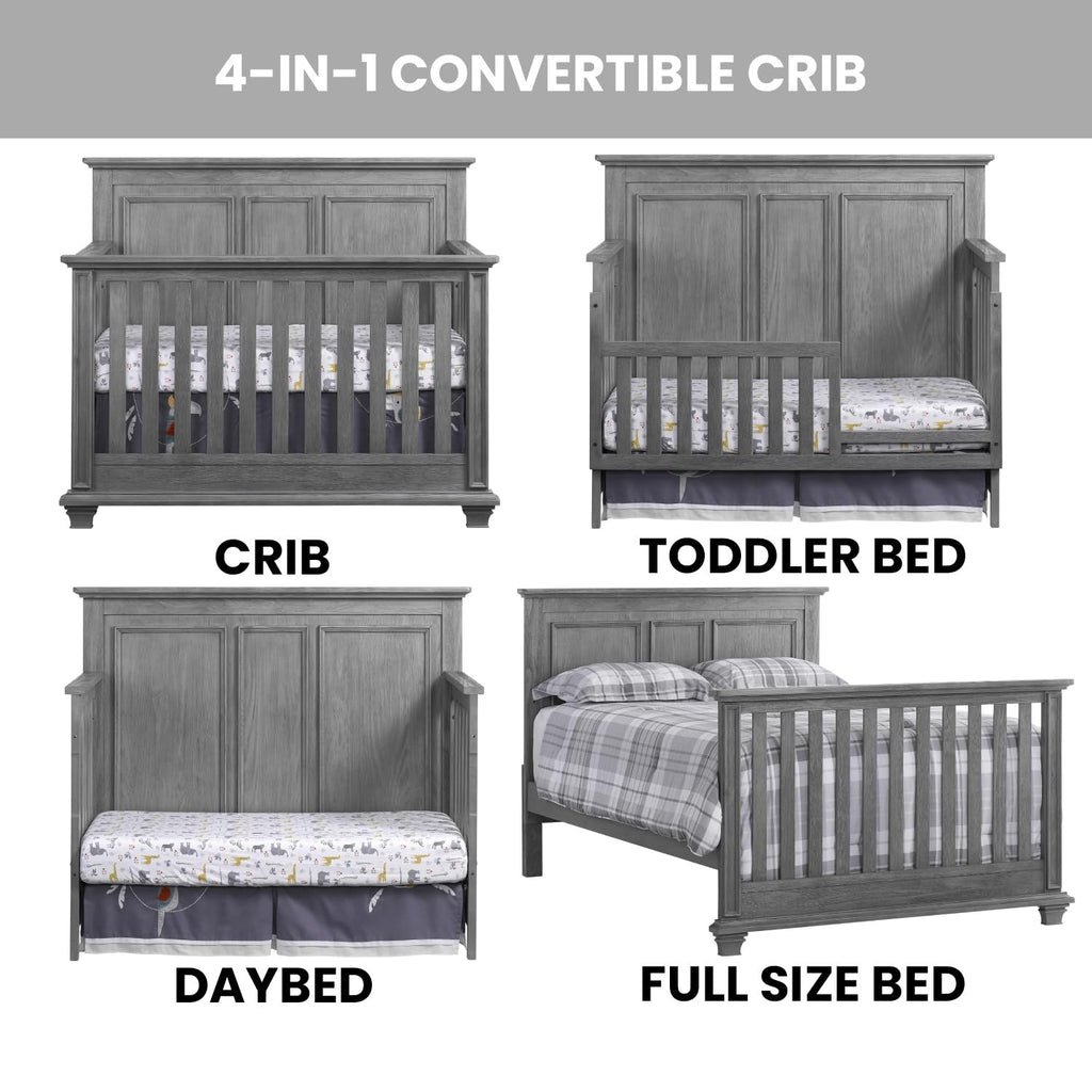 Oxford Baby Kenilworth 4-in-1 Convertible Baby Crib, Graphite Gray, GreenGuard Gold Certified