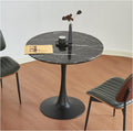 Round Dining Table, 31.5" Circle Tulip Table with Thickened Tabletop & Metal Pedestal, Mid Century Modern Bistro Table for Kitchen, Small Places, Living Room, Cafe (Marble Pattern Black)