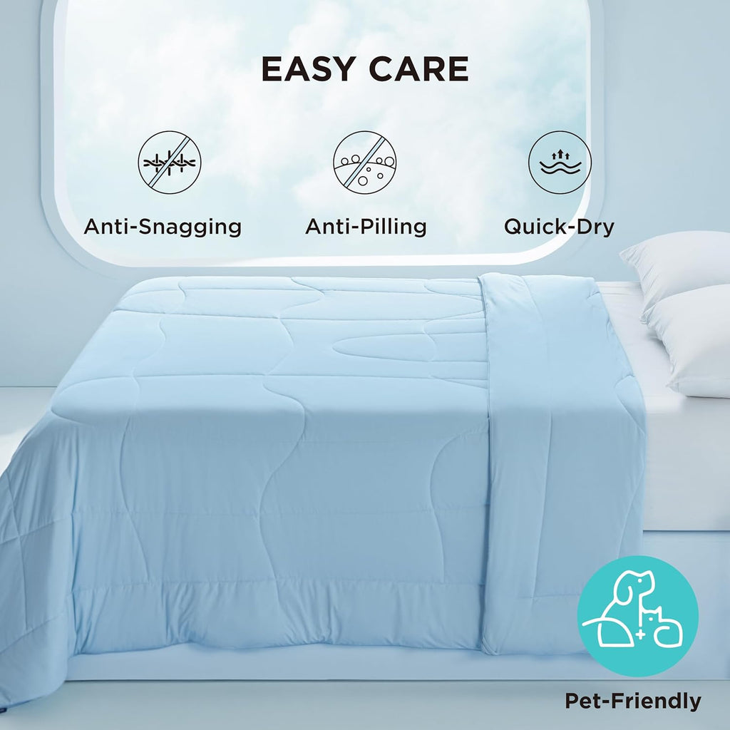 Bedsure Cooling Comforter Queen Size - Cooling Blankets for Hot Sleepers, Lightweight Comforter for Summer with Dual-Sided Cool Tech, Soft Breathable Cold Blanket for Sleeping, Blue, 88x88 Inches