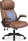 BESTFAIR Ergonomic Office Chair - Home Desk Computer Chair, Leather High Back Executive Chairs with Adjustable Lumbar Support & Flip-up Arms, Rocking Swivel Comfy, Brown