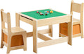 Wooden Kids Table and Chair Set, 3 in 1 Activity Table with Storage Drawer, 2 in 1 Detachable Tabletop Construction Play Table Set for Drawing, Reading