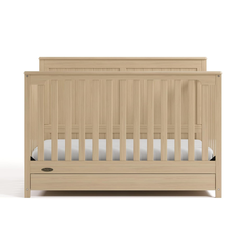 Graco Hadley 5-in-1 Convertible Crib with Drawer – GREENGUARD Gold Certified, Fits Standard Crib Mattress, Converts to Toddler Bed, Daybed and Full Bed, 4 Adjustable Mattress Heights (Driftwood)