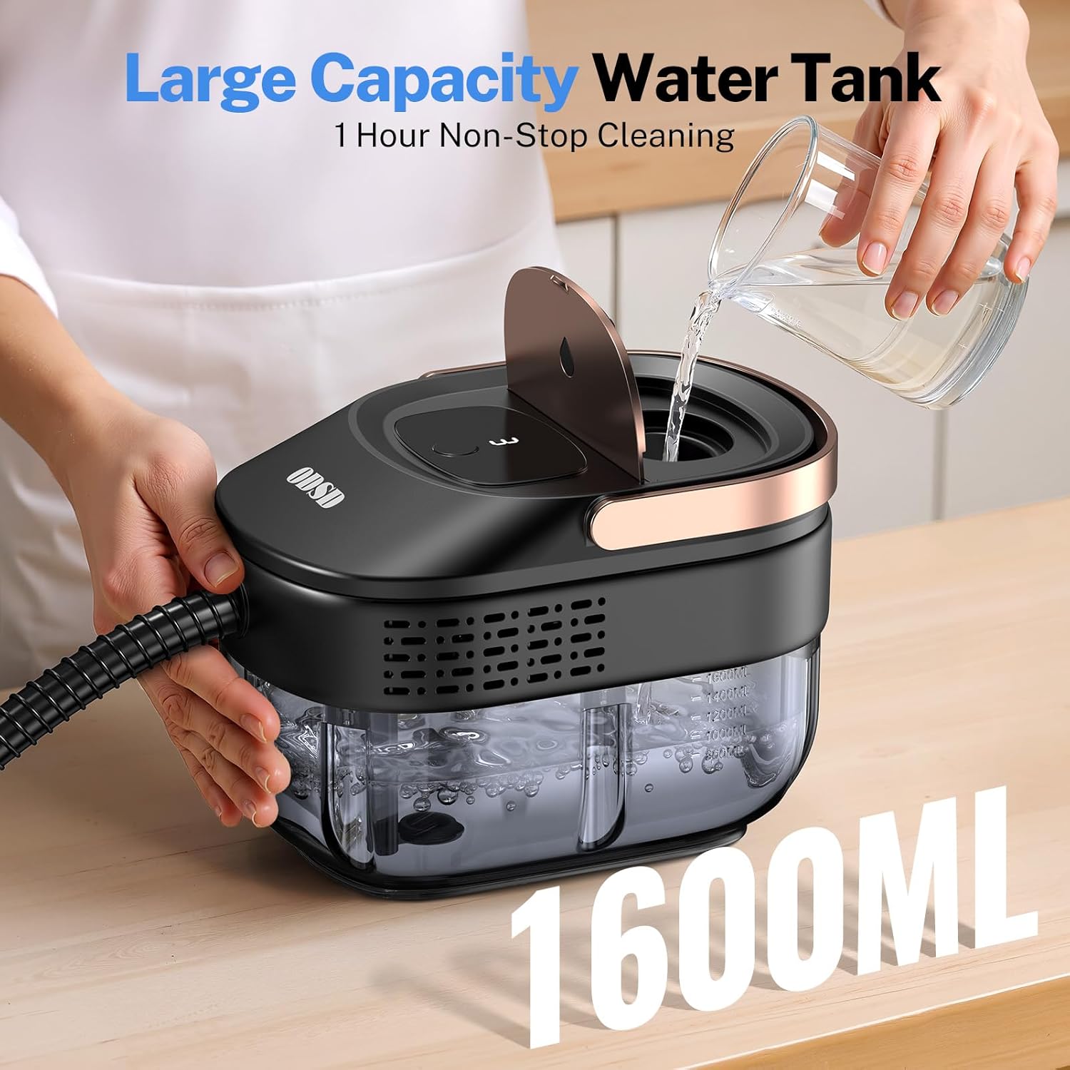 ODSD Steam Cleaner for Home & Car, 3-Level Adjustable Steamer for Cleaning, 15s Heat-Up & 1.6L Large Tank, Handheld Steam Cleaner for Car Detailing, Home, Tile, Grout,Furniture with 15pcs Accessories