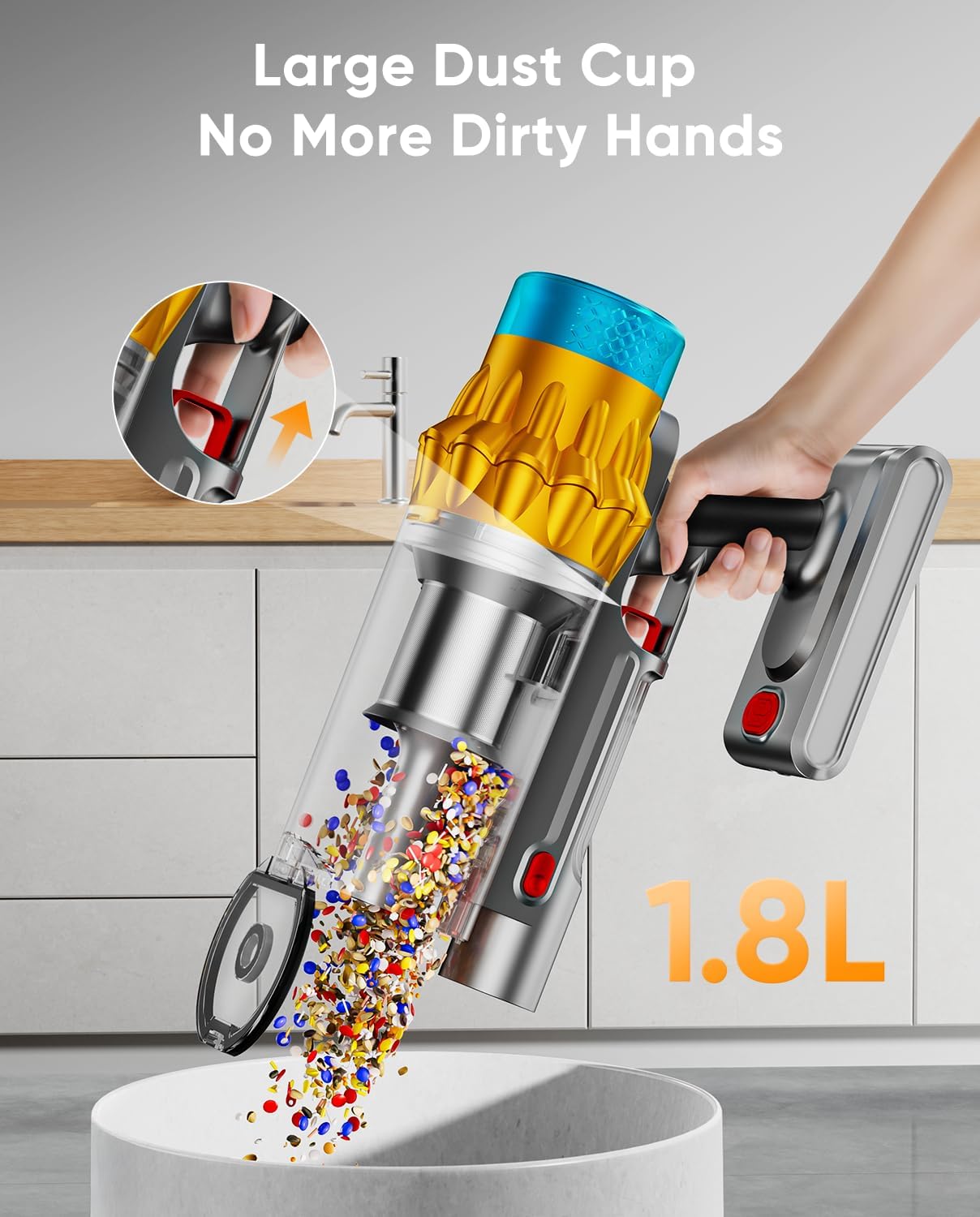 Cordless Vacuum Cleaner, 650W/55KPA/70 Mins Vacuum Cleaners for Home with Self-Standing, Anti-Tangle Brush, Smart Display and 1.8L Cup Cordless Stick Vacuum Cleaner for Pet Hair/Carpets