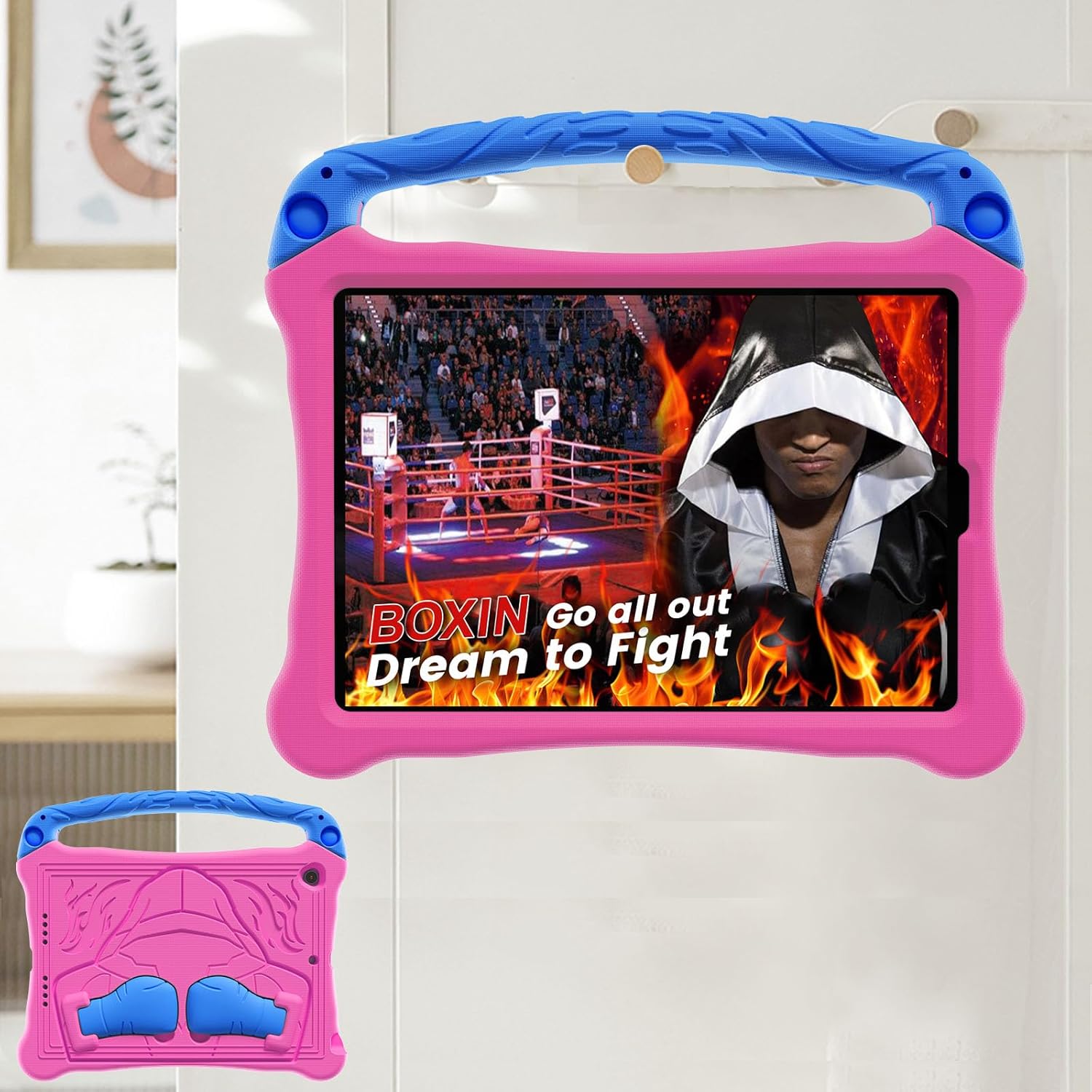 for iPad Air 3rd Generation and iPad Pro Case 10.5" 2019/2017 Release, Cute Boxing Shockproof Hard Case with Handle/Kickstand/Shoulder Strap, Protective Lightweight Kids-Friendly Cover, Rose