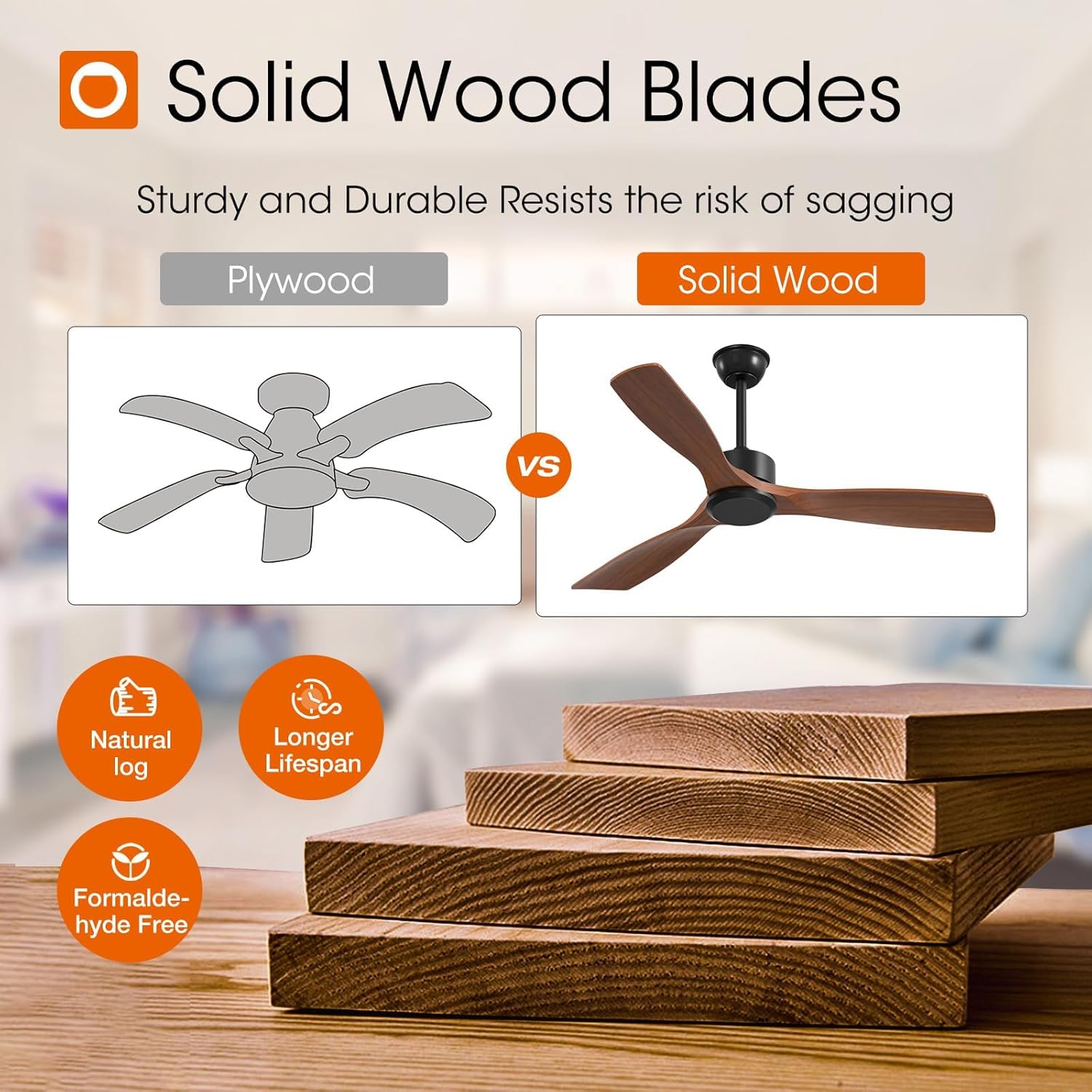 addlon 2 Pack 52 inch Ceiling Fan No Light, Black Ceiling Fans with Remote Control, Reversible, 3 Wood Blades, 6 Speeds, Noiseless, Wood Ceiling Fan without Light for Indoor/Outdoor Use