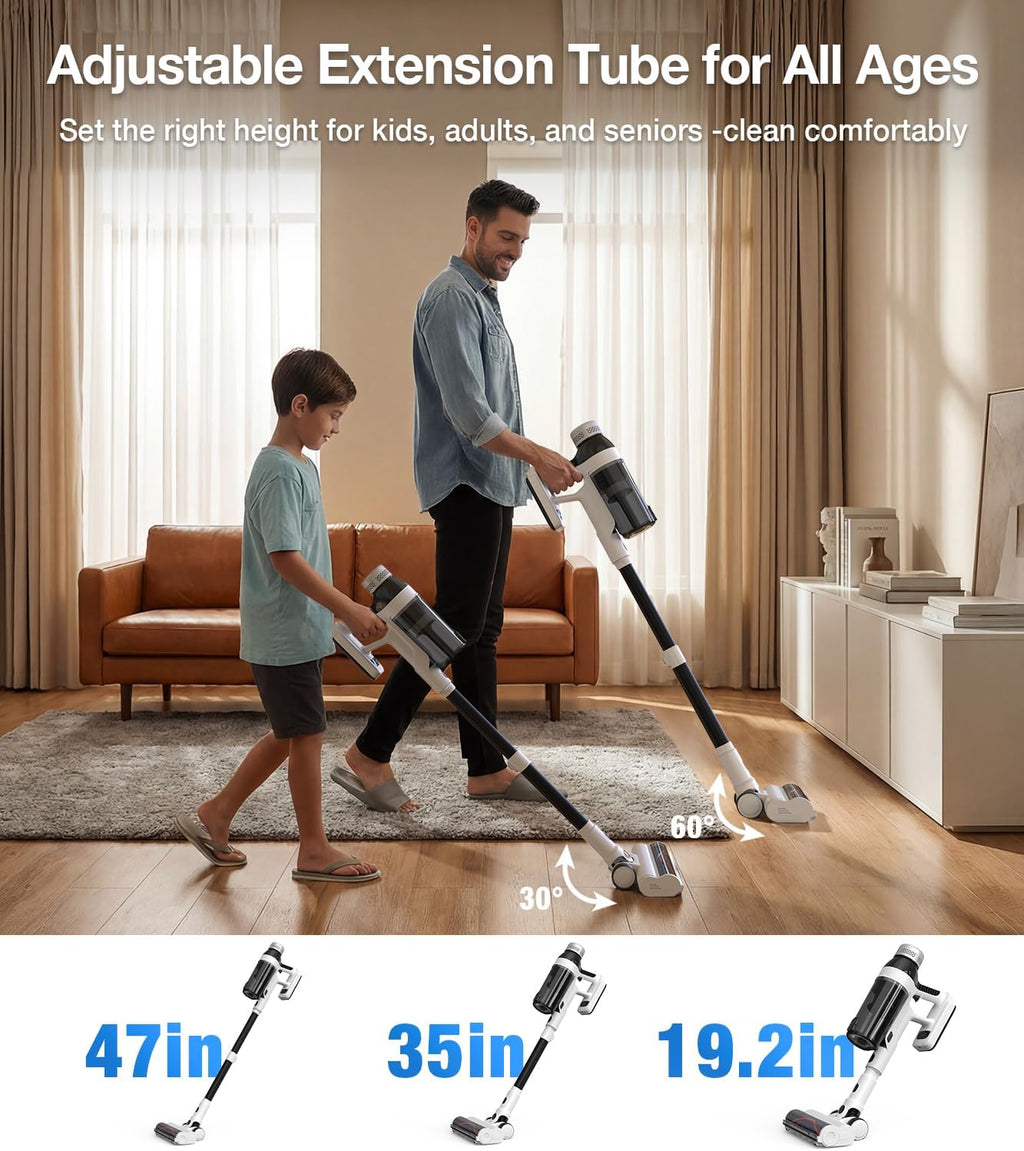 Cordless Vacuum Cleaner, 55Mins Vacuum Cleaners for Home, 15-in-1 Self-Standing Stick Vacuum with LED Light, Anti-Tangle & Wall Mount Charge, Lightweight Vacuum for Hard Floors Carpets Pet Hair