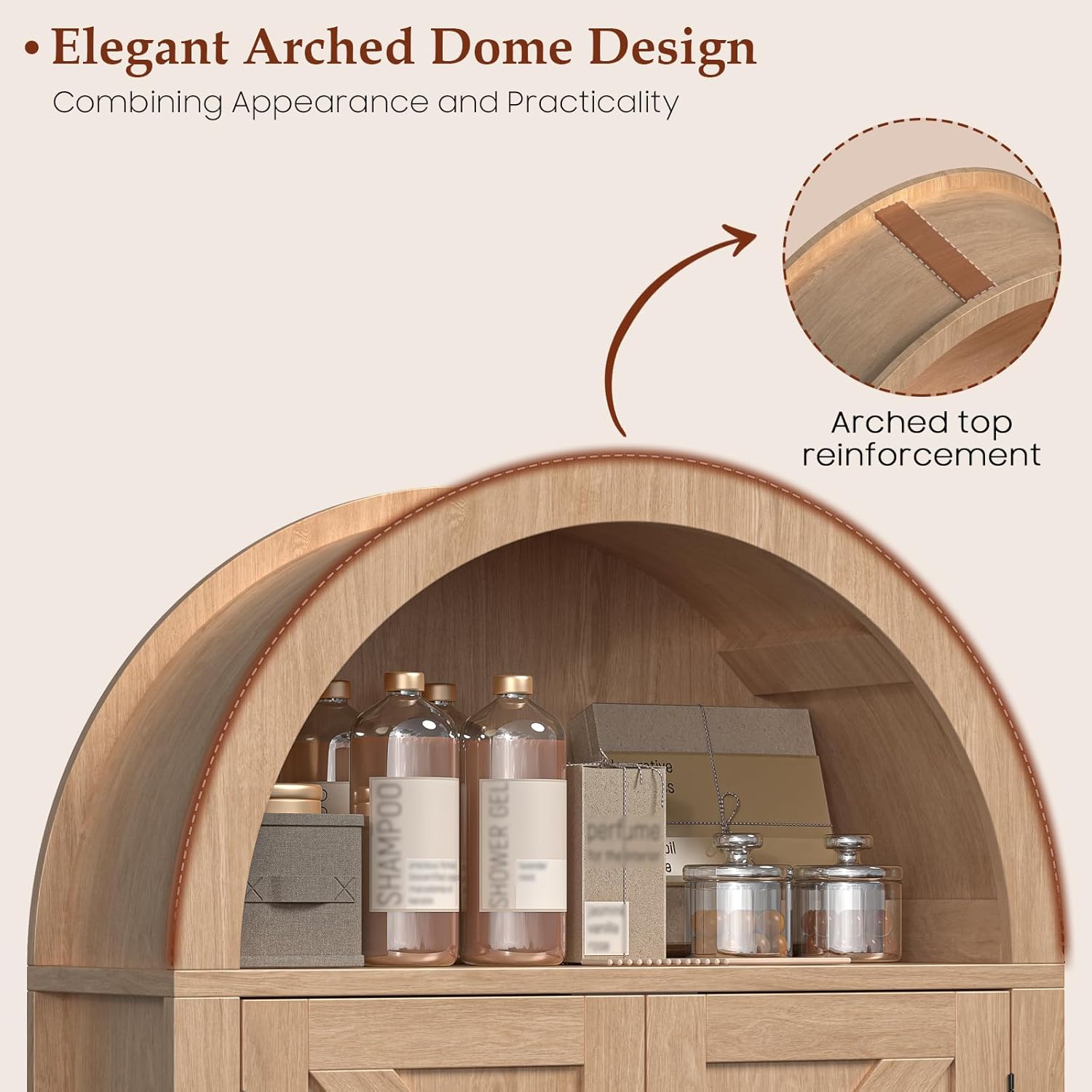 Halitaa Arched Bathroom Wall Cabinet, Farmhouse Medicine Cabinet with Barn Door and with Adjustable Shelf, 23.6 x 28.7'' Wooden Storage Cabinet Wall Mounted for Bathroom Laundry Room Kitchen, Natural