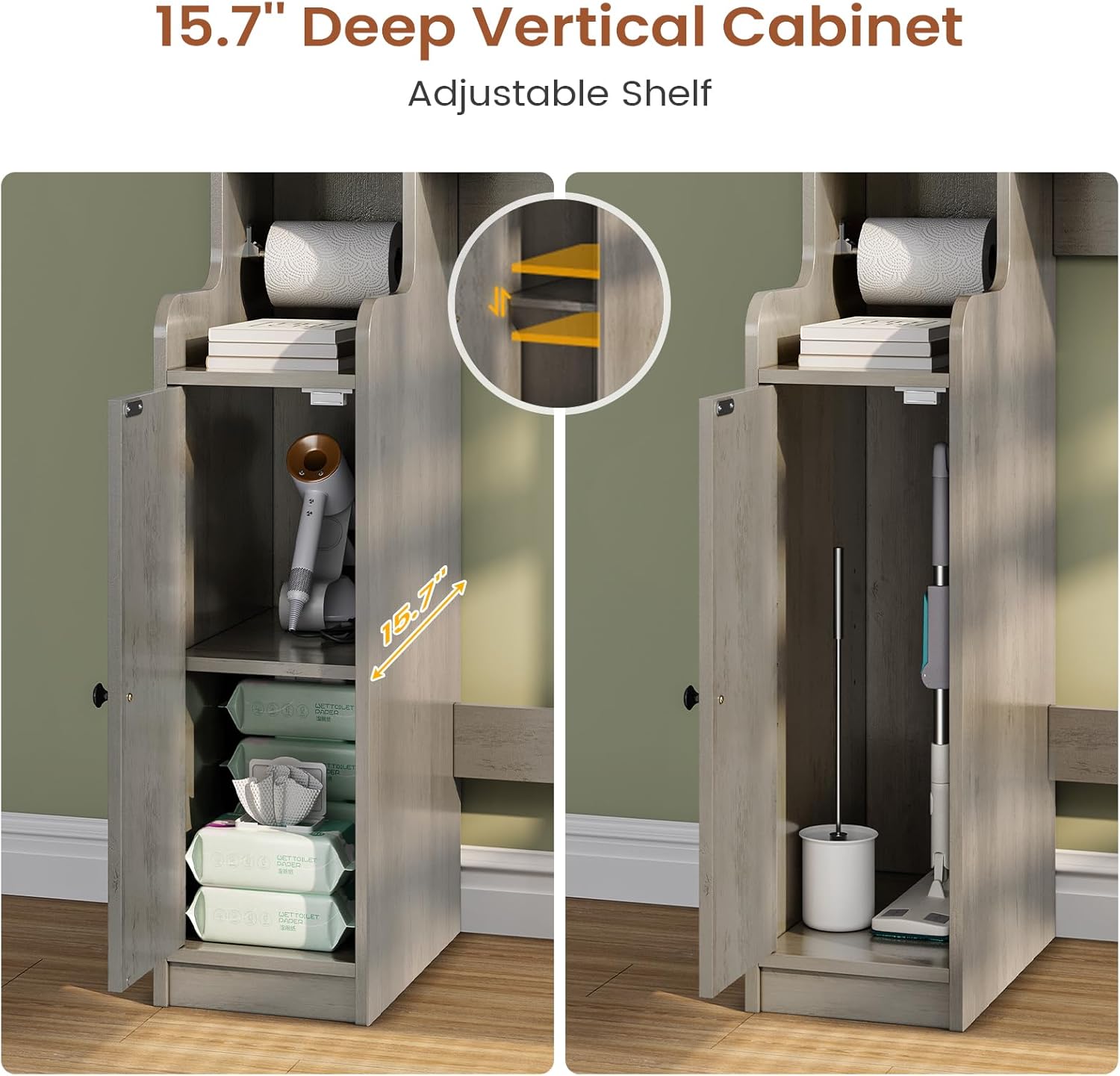Itaar Over The Toilet Storage Cabinet, Over Toilet Bathroom Organizer with Glass Doors & Toilet Paper Holder Stand, Home Space-Saving Toilet Rack, for Bathroom, Restroom, Laundry, Grey