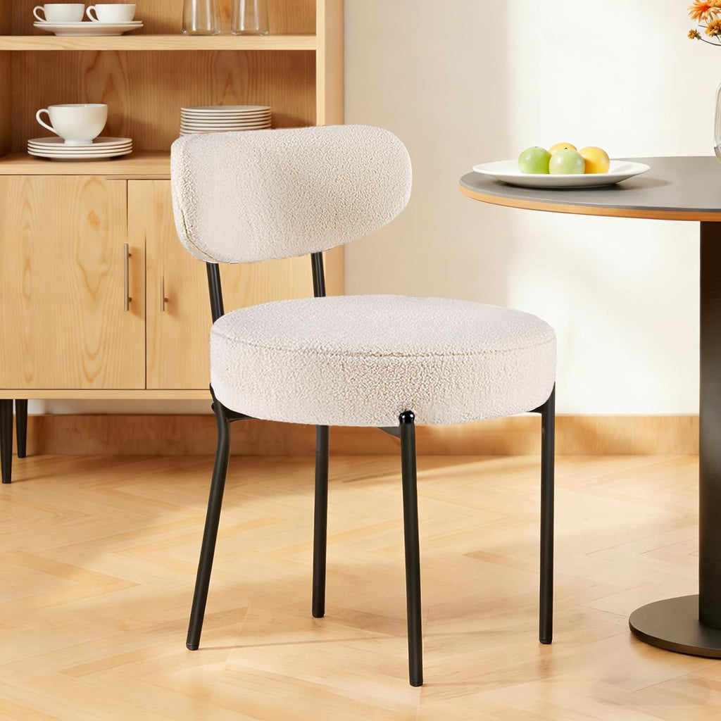 DUMOS Dining Chairs Set of 4, Mid Century Modern Chair Round Upholstered Curved Backrest, Kitchen Vanity Living Room Chairs with Black Metal Legs，Light Beige