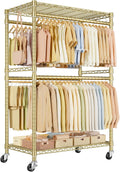ULIFHOME P4 Plus Rolling Clothes Rack Heavy Duty, Clothing Racks for Hanging Clothes, Free Standing Garment Racks with Wheels, Portable Closet Rack 45'' W × 20.5'' D × 80.5'' H, Max Load 570 Lbs, Gold