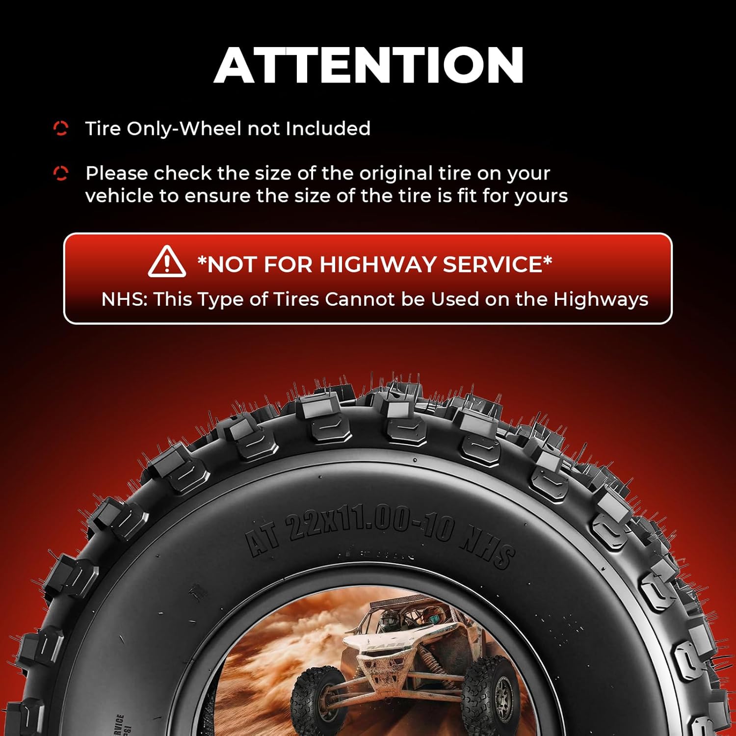 Set of 2 ATV/UTV Tires 22x11-10, 6PR 22x11x10 All-Terrain Tires, Tubeless, Puncture Resistant, Directional Tread