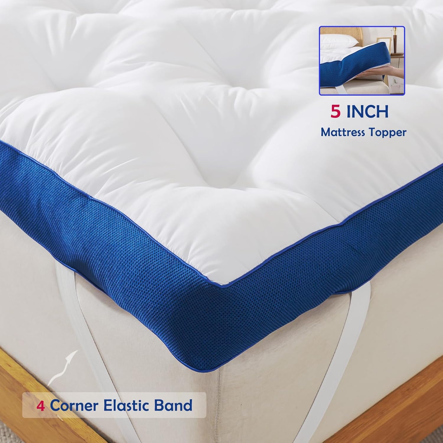 WhatsBedding 5 Inch Memory Foam Mattress Topper Queen for Back Pain, Filled with Flfuffy Soft Breathable Stuffing, Thick Supportive Pillow Top Queen Mattress Topper