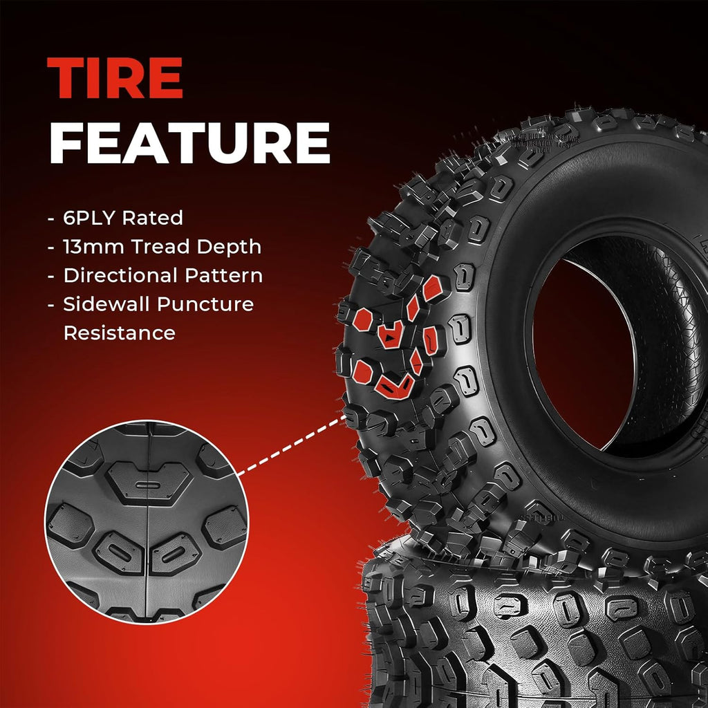 Set of 2 ATV/UTV Tires 22x11-10, 6PR 22x11x10 All-Terrain Tires, Tubeless, Puncture Resistant, Directional Tread