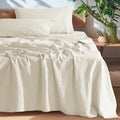 SONORO KATE 100% French Pure Linen Sheets, Breathable and Durable Linen King Size Sheets, Anti-Tear Linen Bed Sheets, Machine Washable, 16 Inch Deep Pocket - 4 Piece (Cream, King)