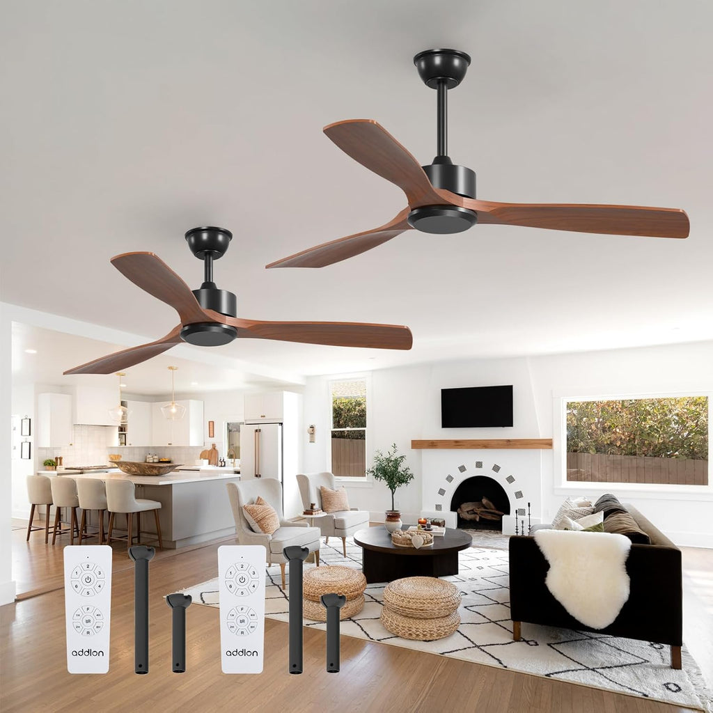 addlon 2 Pack 52 inch Ceiling Fan No Light, Black Ceiling Fans with Remote Control, Reversible, 3 Wood Blades, 6 Speeds, Noiseless, Wood Ceiling Fan without Light for Indoor/Outdoor Use