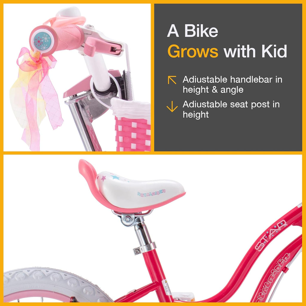 RoyalBaby Girls Bike with Training Wheels, Stargirl Kids Bicycle 12 Inch Toddlers to Big Kids 3-4 Years, Star Pink