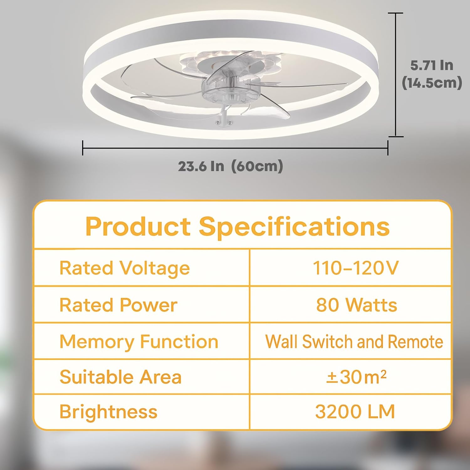 Fszdorj 23.6'' Ceiling Fan with Light, Upgraded Low Profile Fan, Flush Mount Ceiling Fan, 6 Speeds, Dimmable LED, App & Remote Control, Quiet DC Motor, for Bedroom, Living Room, F105 White