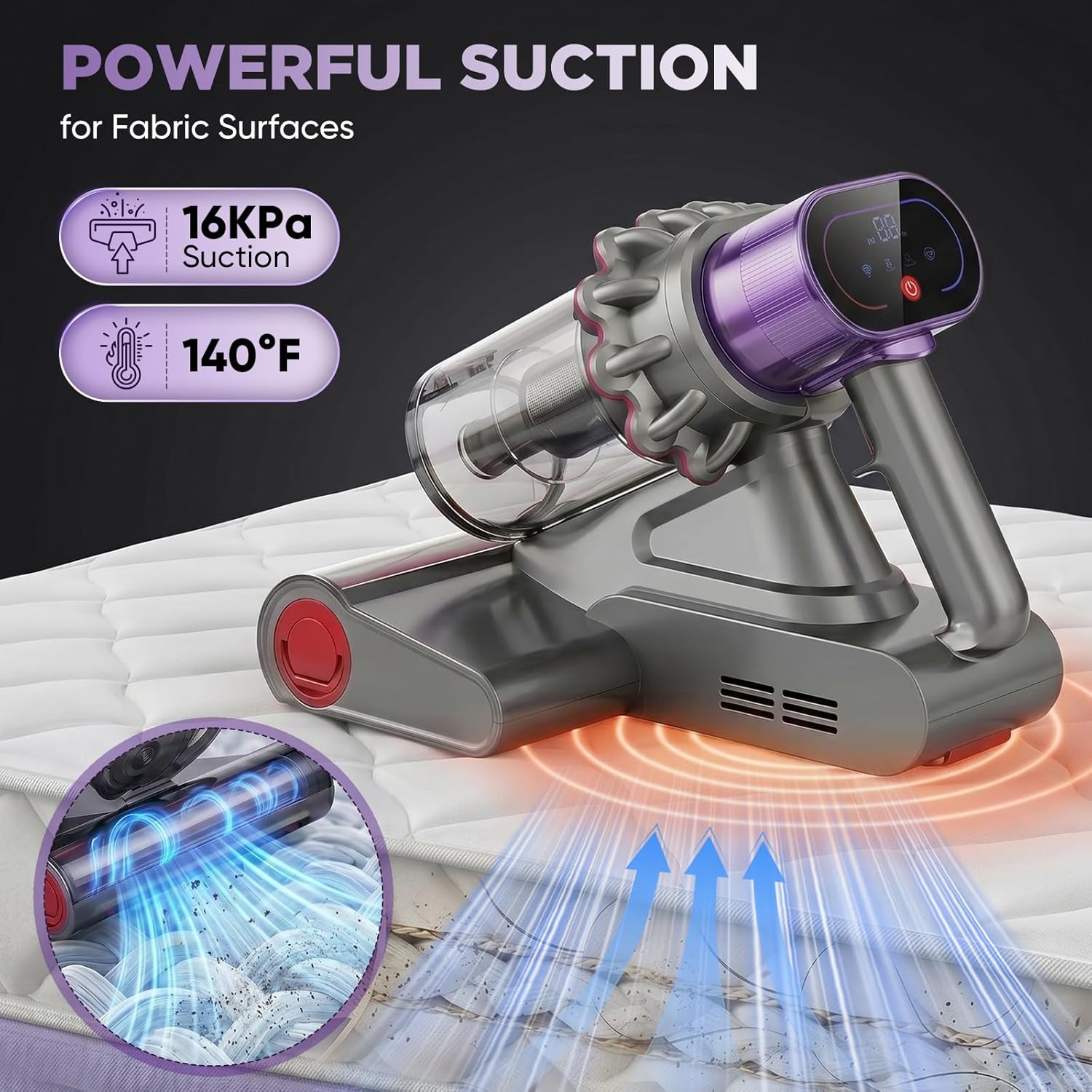 SakerPlus Powerful Bed Vacuum Cleaner, 350W Corded Mattress Vacuum with 2-Cup System,Smart Dust Sensor,Washable Dust Cup & Roller Brush, 16.4 ft Cord, for Mattress, Sofa