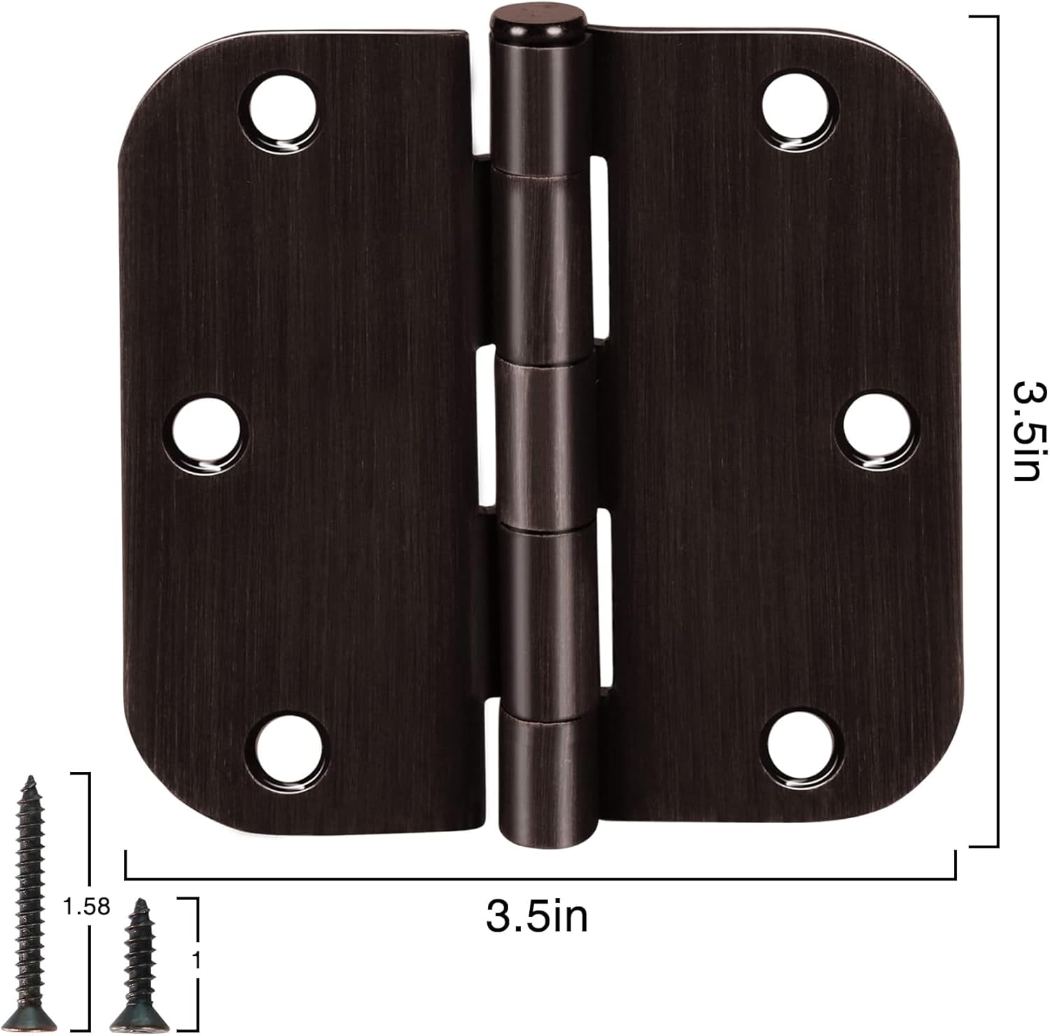 18 Pack Oil Rubbed Bronze Door Hinges - 3.5 Inch Rounded 5/8 Radius 3 1/2 Hinges for Indoor Doors