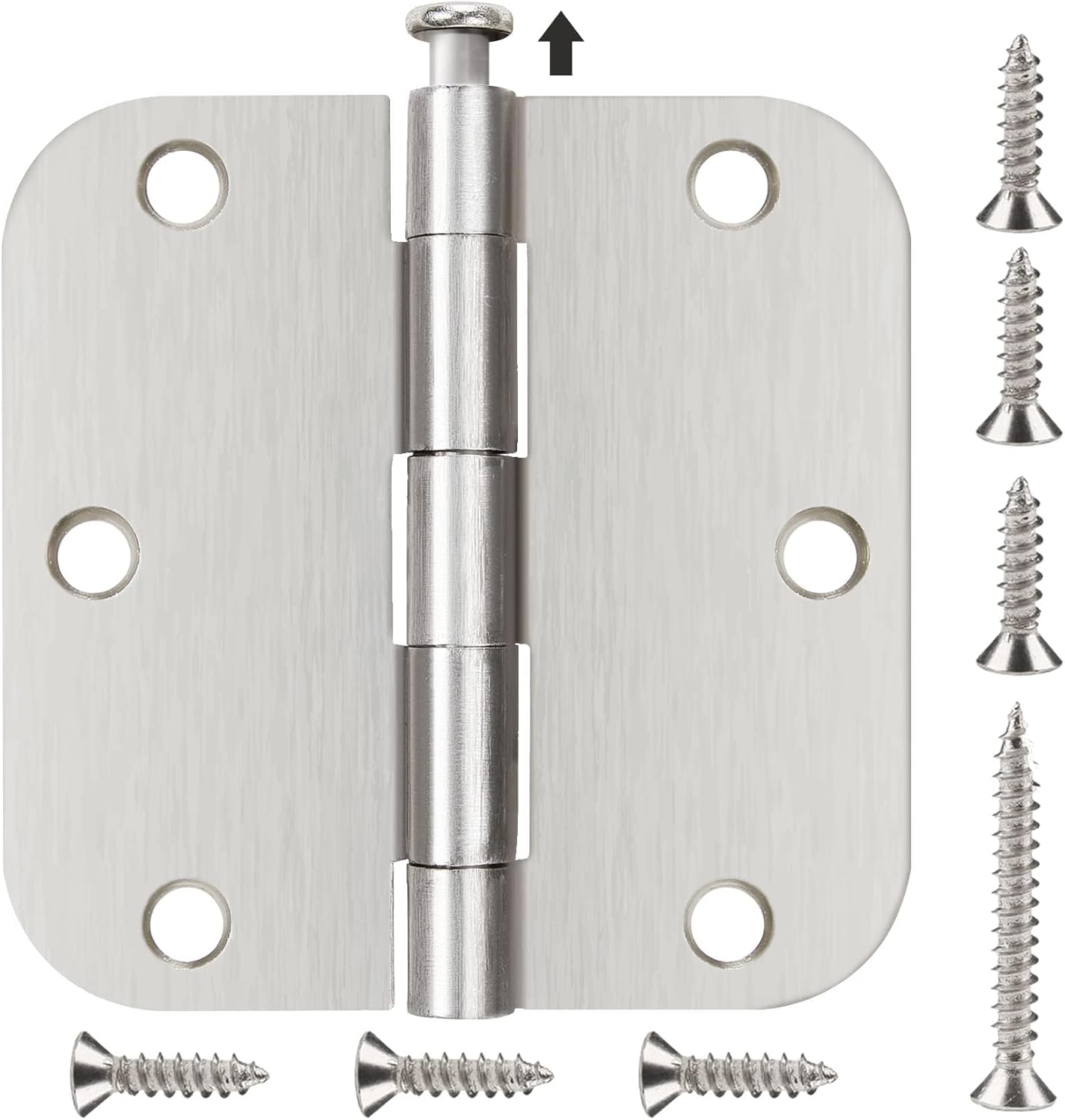 24 Pack Brushed Nickel Door Hinges 3.5 x 3 1/2 Inch Interior Rounded 5/8" Radius Corners Iron Bifold Silver Residential Satin Nickels Hinge for Doors Hardware Kit Office Bedroom Study Living Room