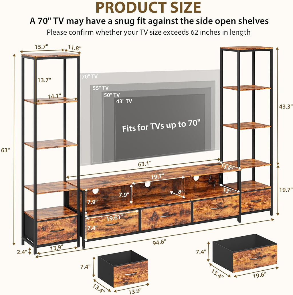 IDEALHOUSE TV Entertainment Center for Living Room, Large LED TV Stand with Storage, Modern Media Center for TVs Up to 70"