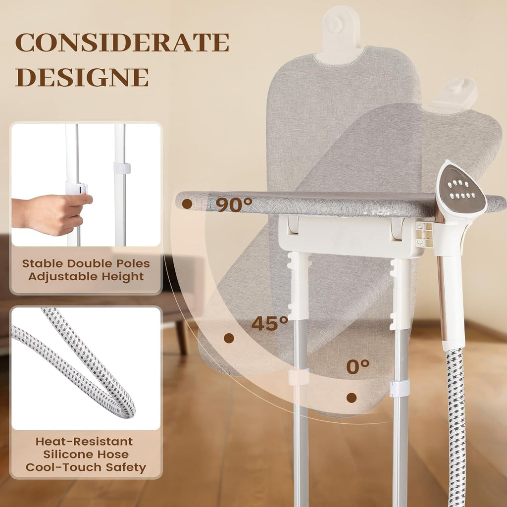HAPAIS Steamer for Clothes,1800W Standing Garment Steamer 30s Fast Heat,90° Rotating Ironing Board,2L Tank for All Fabrics like Silk,Heavy Duty Double Pole Professional Clothes Steamer for Family