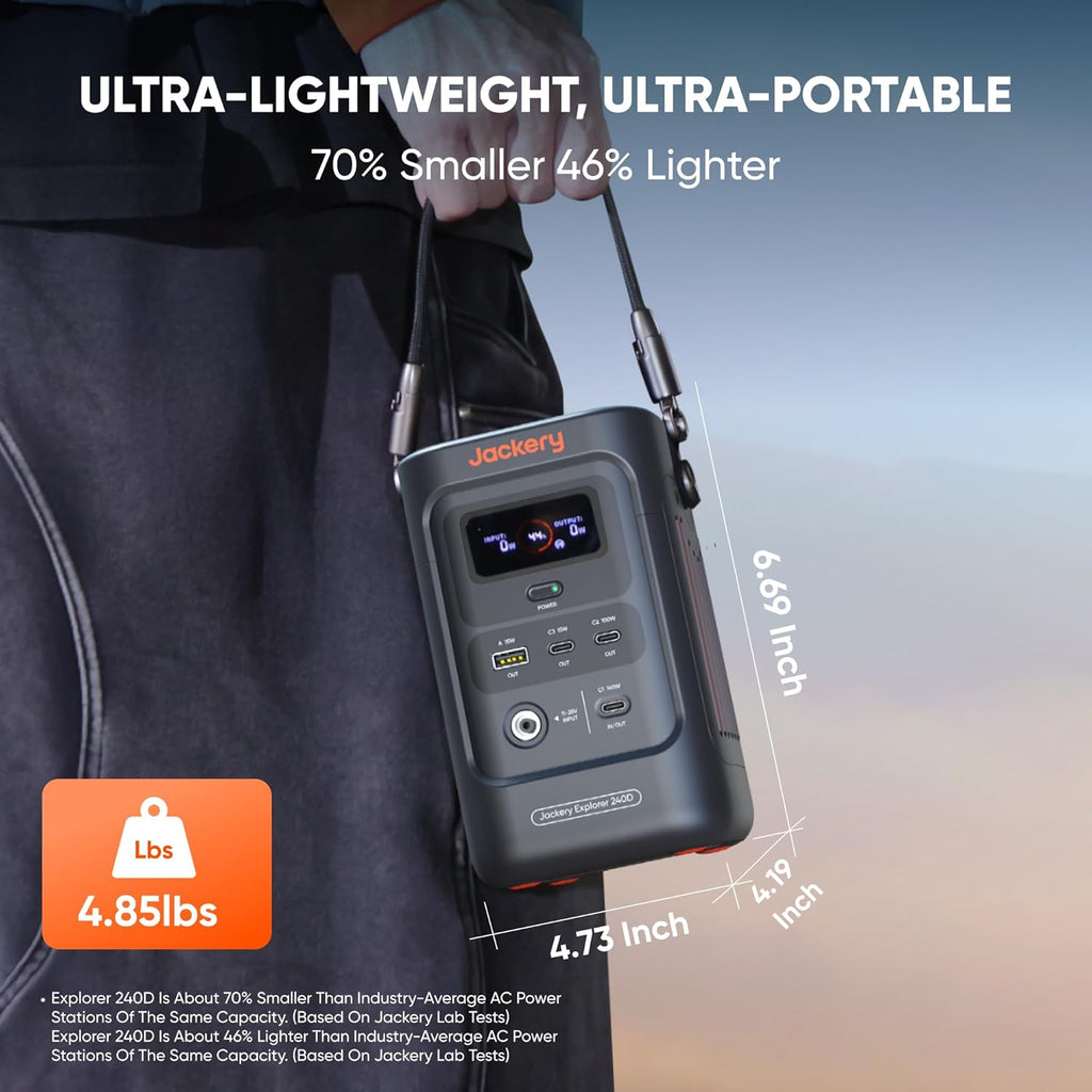 Jackery Explorer 240D Power Bank (80,000mAh), LiFePO4 Battery 256Wh Portable Power Station, USB-C Cable Included,200W DC Output,1-Hour Fast Charging, Compact for Outdoor Camping, Travel, Emergencies