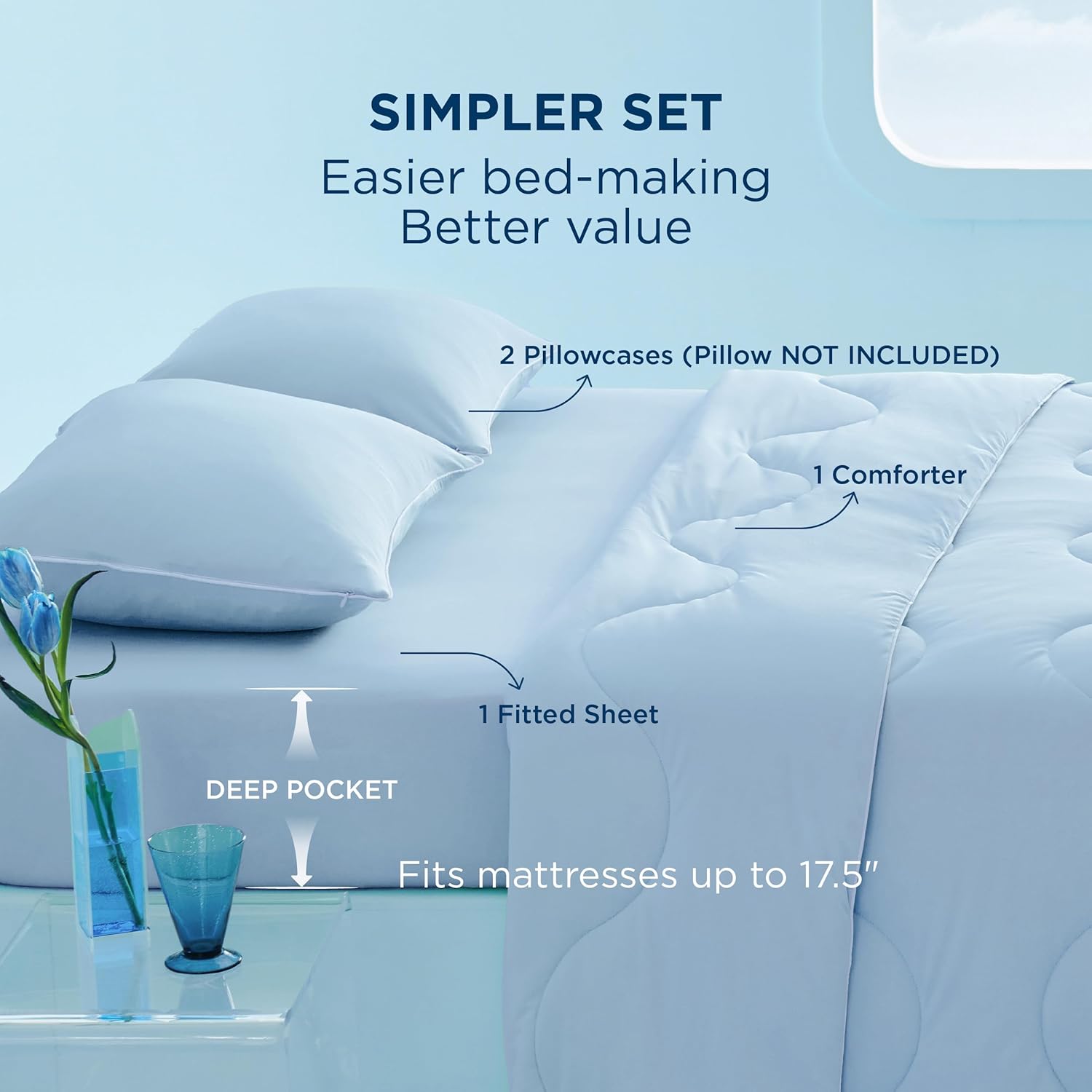Bedsure Cooling Comforters King Size Set 4 Pieces, Blue Cooling Blanket for Hot Sleepers, Double-Sided Cool Tech King Bedding Set with Breathable Lightweight Comforter, Sheet & Pillowcases