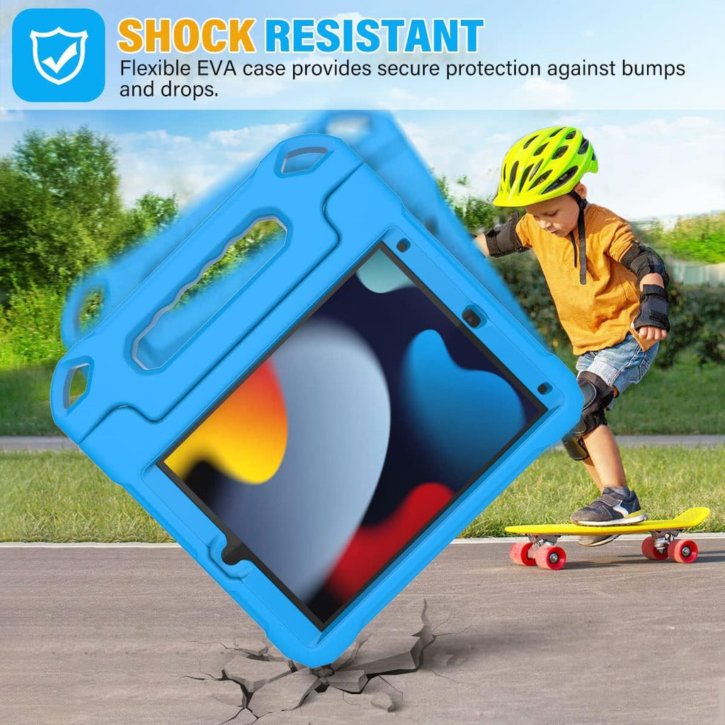 Kids Case for iPad 9th/8th/7th Generation -10.2 inch 2021/2020/2019, Built with Screen Protector, Durable Shockproof Handle Stand Case for Apple iPad Gen 9/8/7, Blue