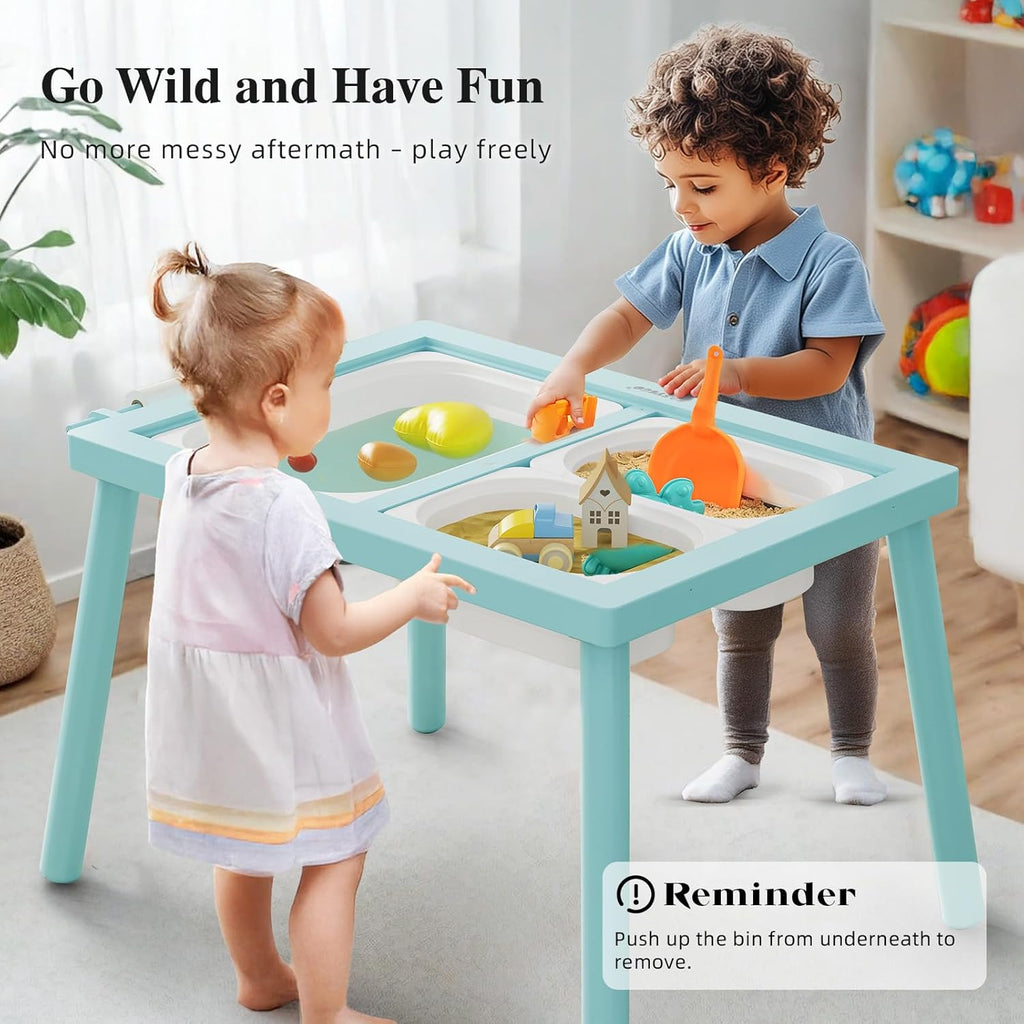 Easyego Sensory Table for Toddlers Kids Play Wooden Sand Water Table with Double-Sided Board & Foldable Storage Bins for Indoor and Outdoor Use, Birthday Gifts for Boys and Girls - Sky Blue