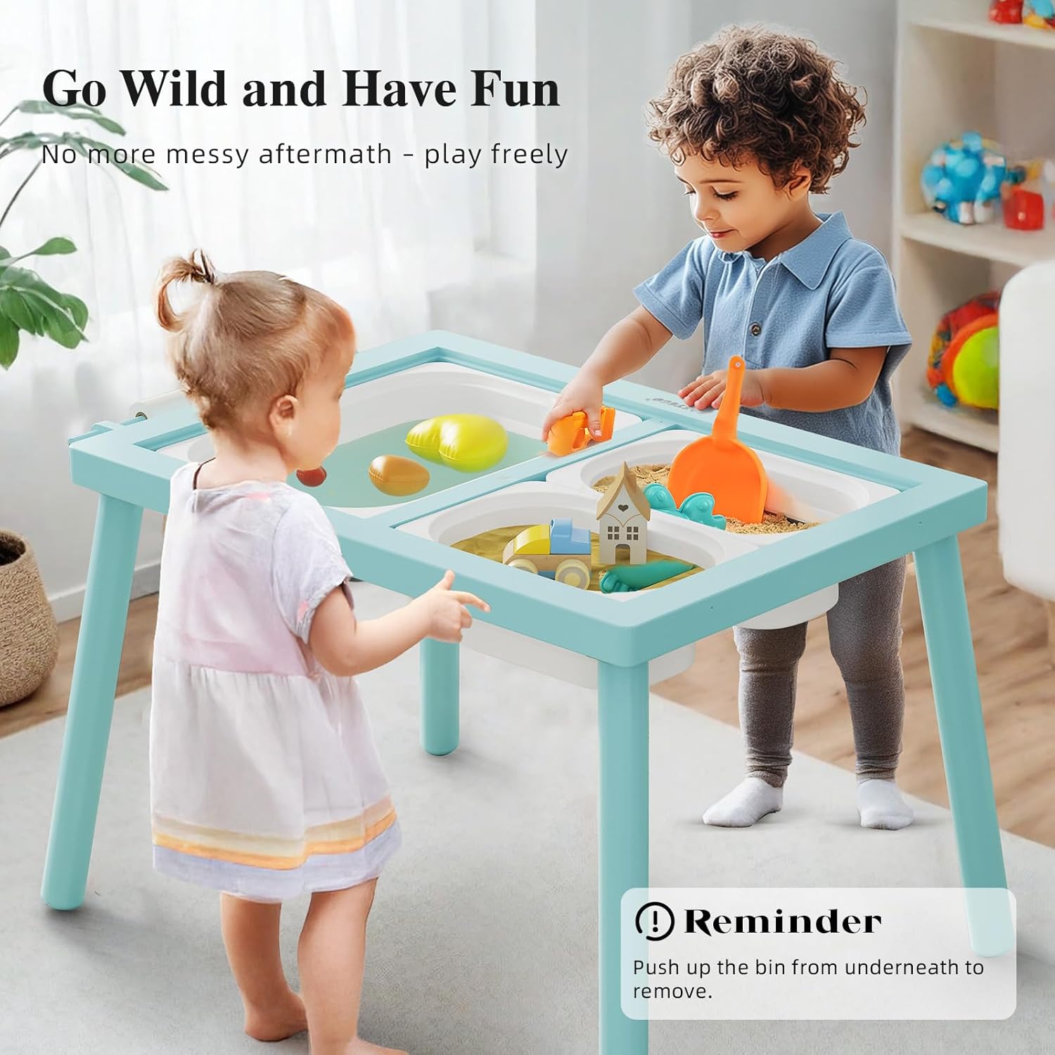 Easyego Sensory Table for Toddlers Kids Play Wooden Sand Water Table with Double-Sided Board & Foldable Storage Bins for Indoor and Outdoor Use, Birthday Gifts for Boys and Girls - Sky Blue