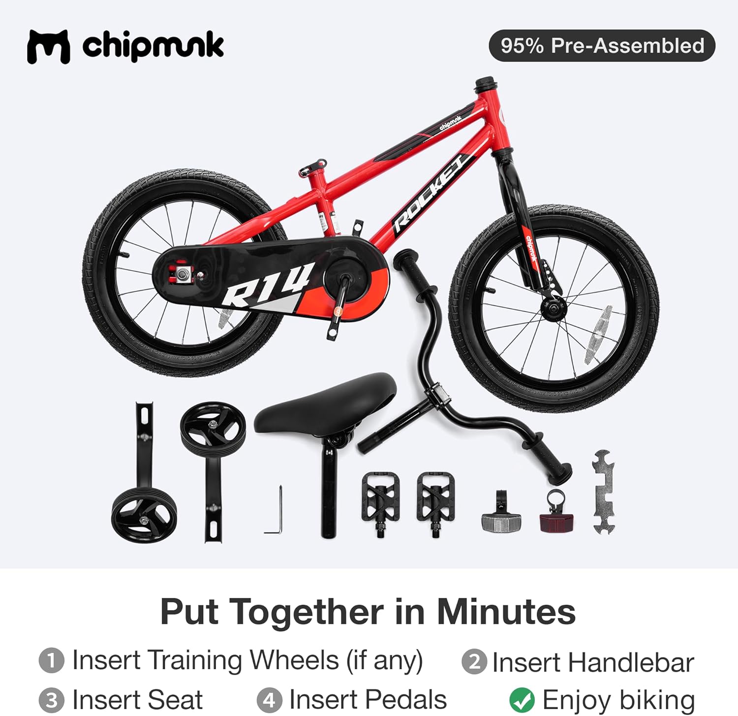 Chipmunk Kids Bike Toddlers 12 14 16 18 Inch Wheel Bicycle Beginners Boys Girls Ages 3-11 Years, Multiple Color Options