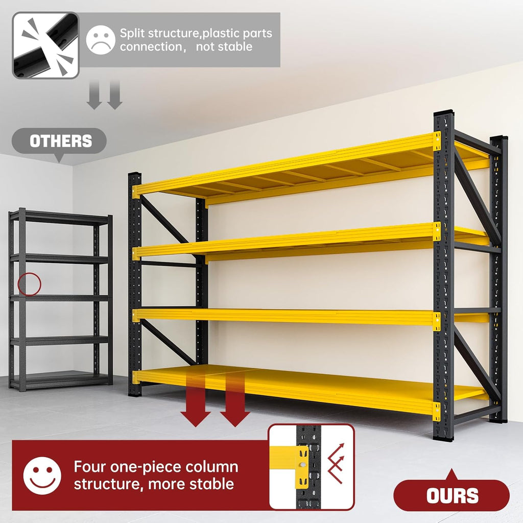 RAVIGIN 5000LBS Storage Shelves,71" W Garage Shelving Heavy Duty Metal Adjustable Garage Shelves, Shelving Units Industrial Shelving for Warehouse,71" W x 24" D x 69" H,Black Yellow