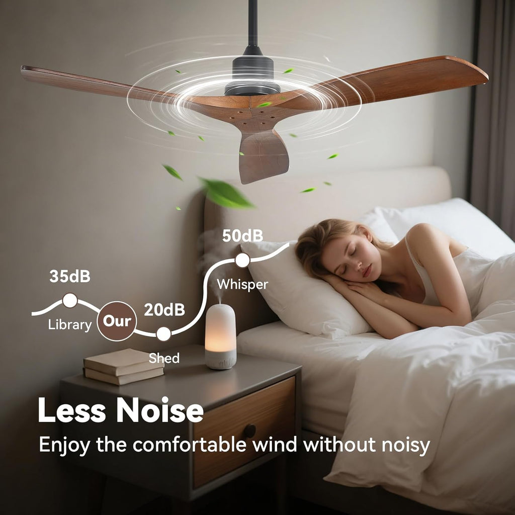 Sofucor Smart Ceiling Fan no Lights, 52" Low Profile Ceiling Fans with Remote, Compatible with Alexa/Google/App, 6-Speed Timing Reversible DC Motor for Bedroom Living Room Patio Indoor Outdoor