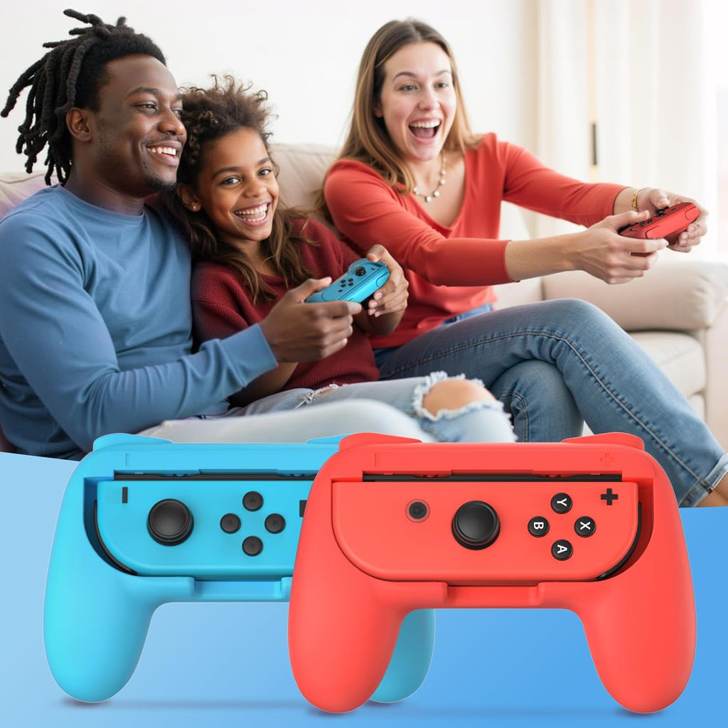 FASTSNAIL Grips Compatible with Nintendo Switch for Joy Con & OLED Model for Joycon, Wear-Resistant Handle Kit and Non-Slip Thumb Grips for Switch Joycon 1 for 3DS & 2DS Accessory Kits (Blue and Red)