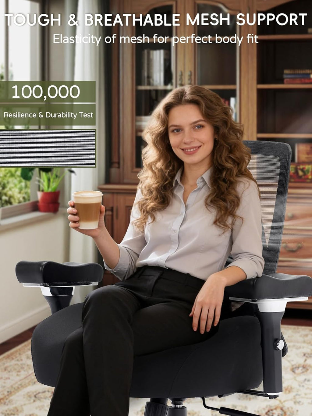 Big and Tall Office Chair 550lbs, Ergonomic Desk Chair with W-Shaped Thick Seat Cushion&4D Armrest, Executive Mesh Desk Chair with Adjustable Lumbar Support, Swivel Task Chairs for Home Office Gaming