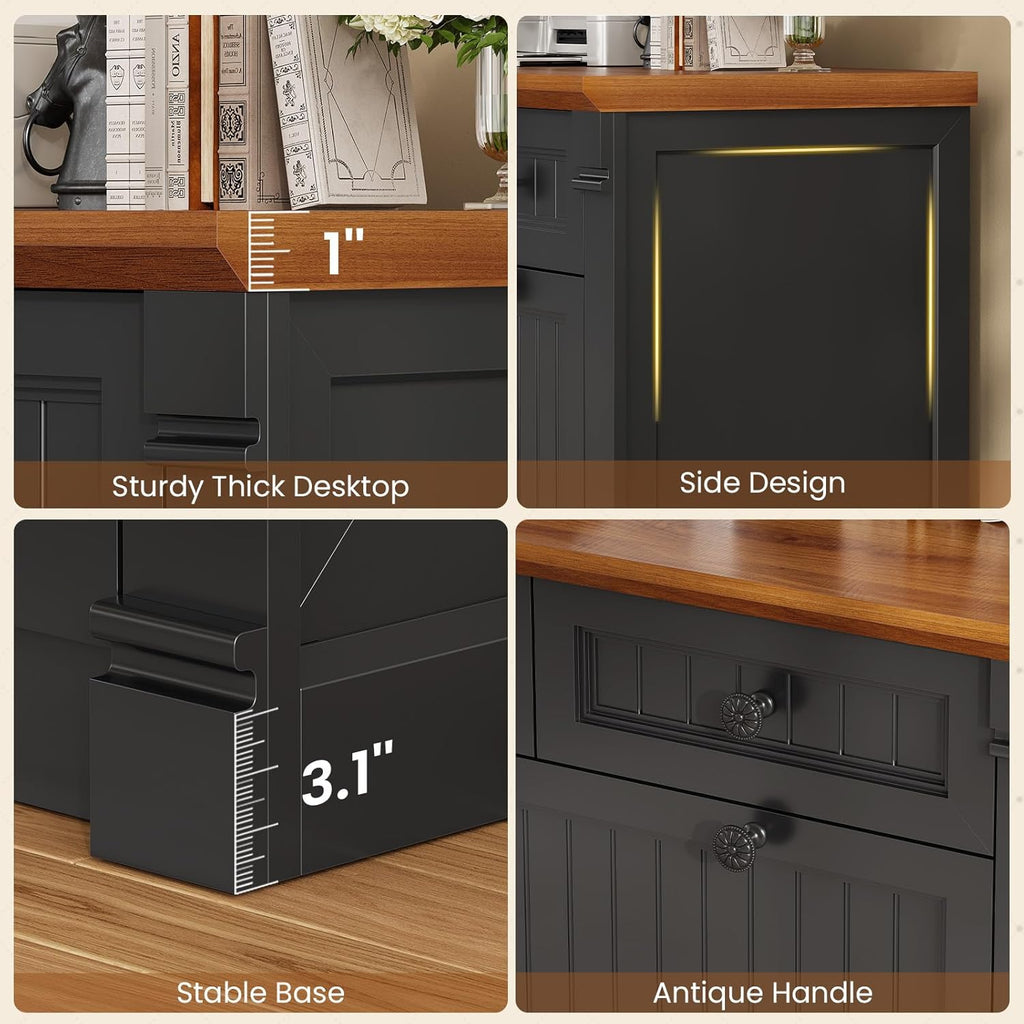 SEDETA 4 Drawers File Cabinet, 33" Farmhouse Filing Cabinets for Home Office fit Legal/Letter/A4 File, Wood Office File Cabinet with Power Outlets, Printer Stand with Storage, Black+Brown