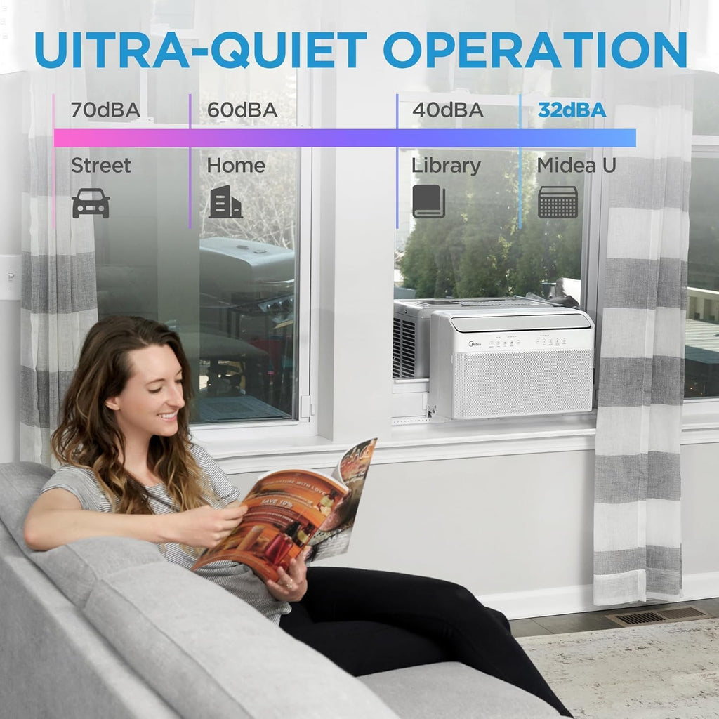 Midea 12,000 BTU U-Shaped Smart Inverter Window Air Conditioner–Cools up to 550 Sq. Ft., Ultra Quiet with Open Window Flexibility, Compatible with Alexa/Google Assistant, 35% Energy Savings (Renewed)
