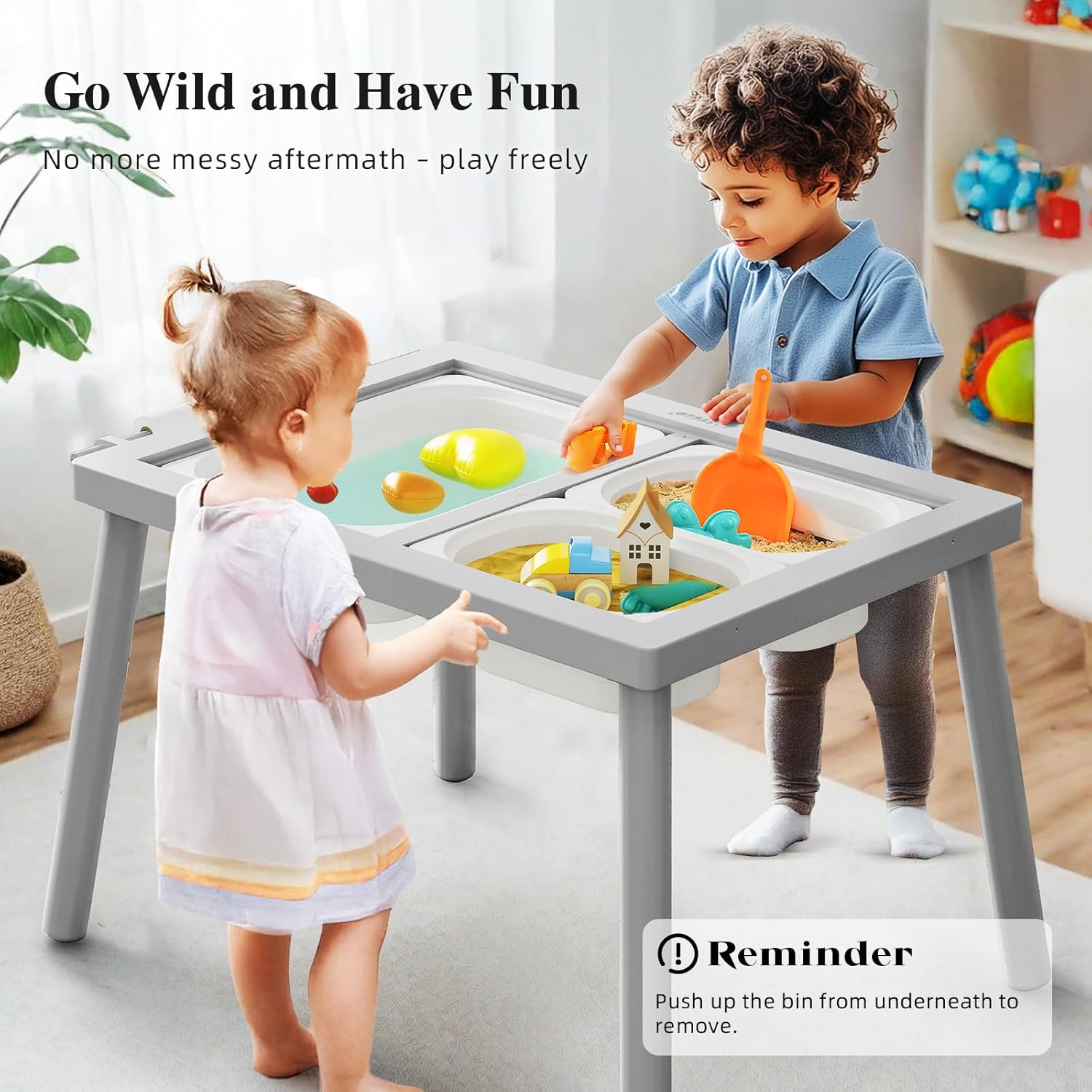 Easyego Sensory Table for Toddlers Kids Play Wooden Sand Water Table with Double-Sided Board & Foldable Storage Bins for Indoor and Outdoor Use, Birthday Gifts for Boys and Girls - Light Grey