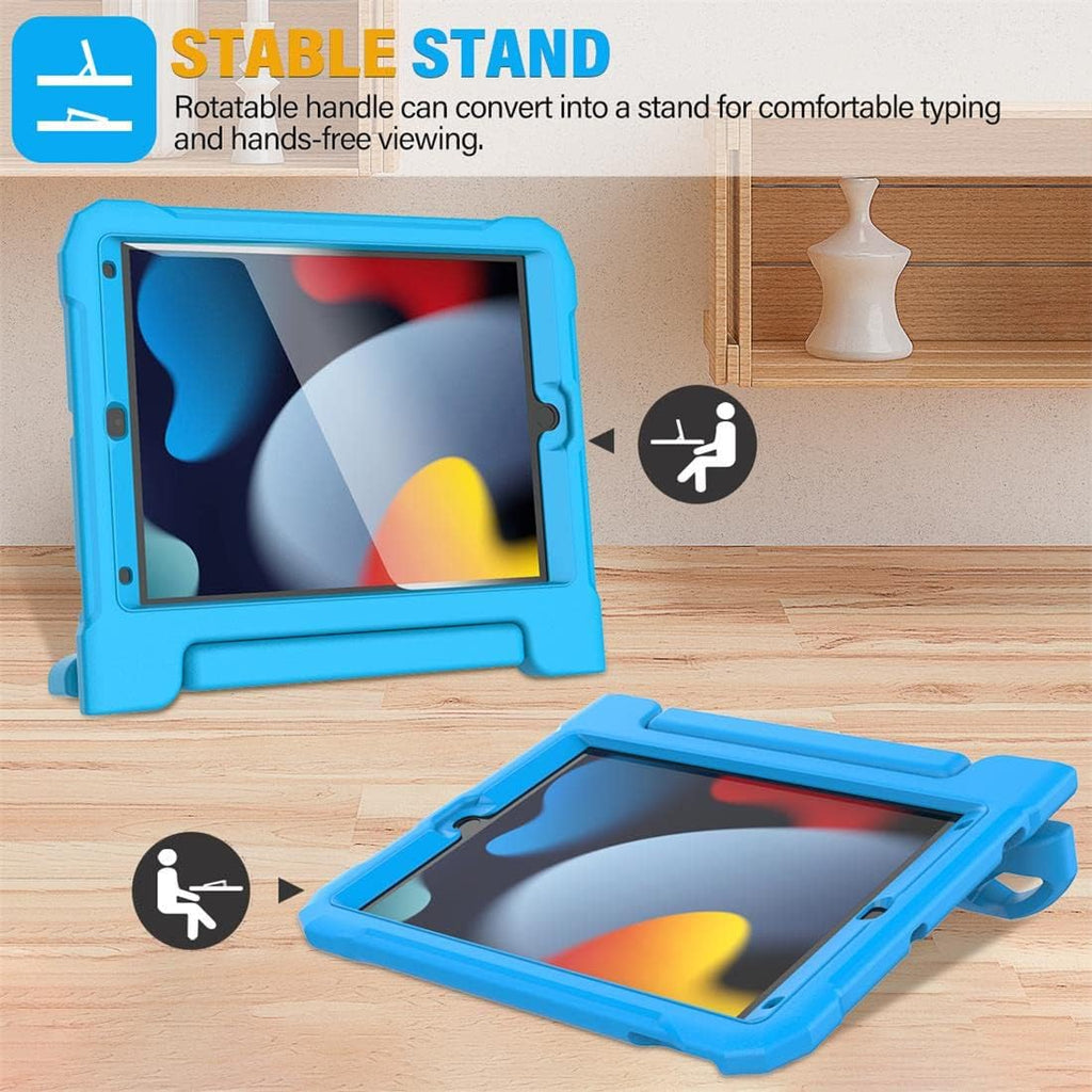 Kids Case for iPad 9th/8th/7th Generation -10.2 inch 2021/2020/2019, Built with Screen Protector, Durable Shockproof Handle Stand Case for Apple iPad Gen 9/8/7, Blue