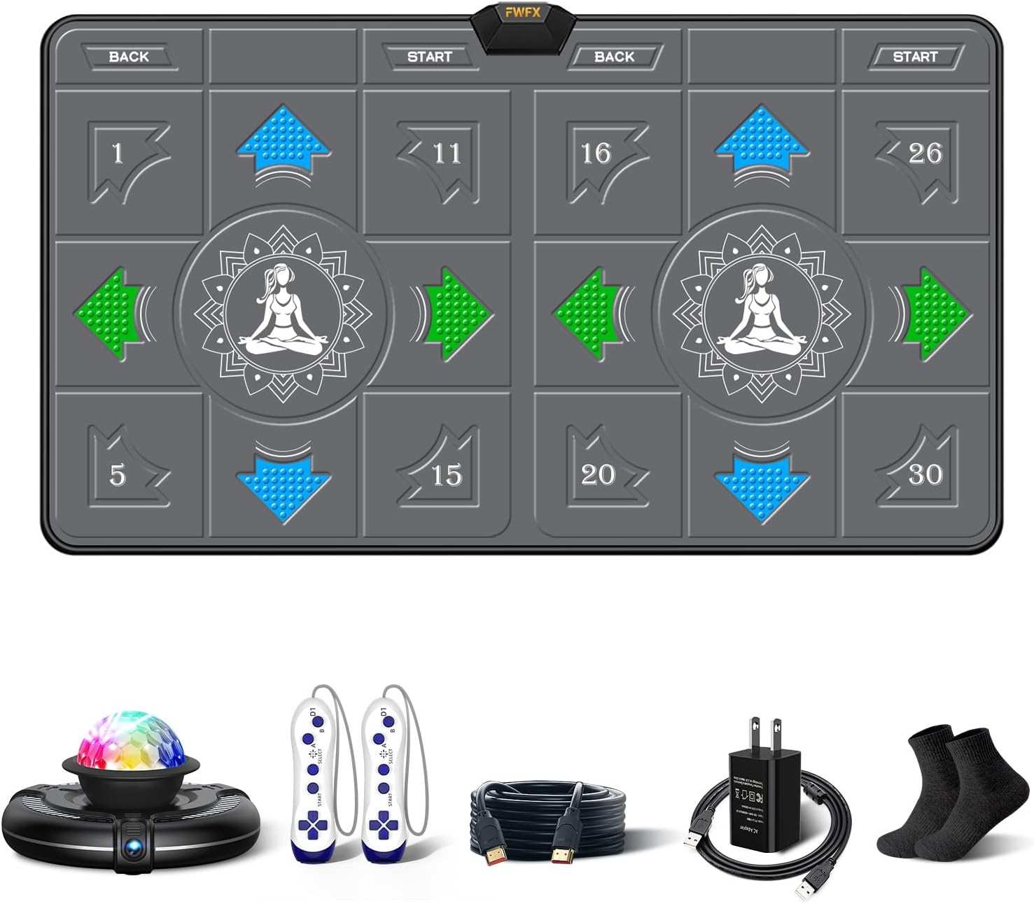 FWFX Wireless Dance Mat for Kids & Adults, Interactive TV Game System with Fitness Dance Pad, Plug & Play Indoor Sports Games for Family Fun(Gray)