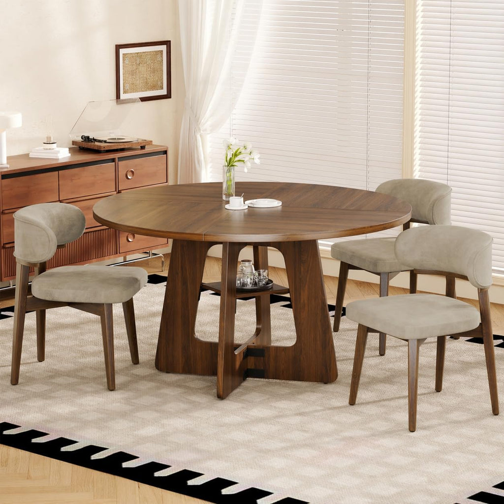 GRUSIGN Round Dining Table for 4-6, 47" Kitchen Table for Dining Room, Circle Farmhouse Kitchen Table, Wood Dinner Table for Kitchen, Living Room, Apartment