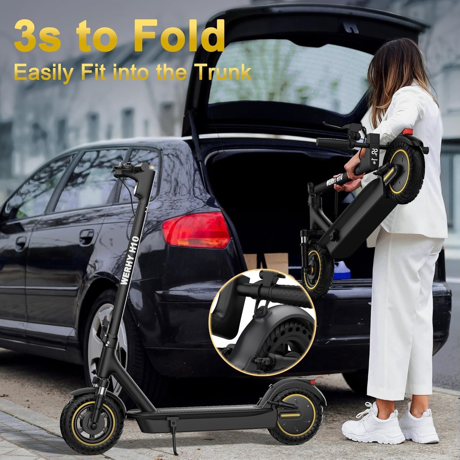 WERHY 10 Inches Electric Scooter, 500W Powerful Motor & 25-28Miles Long Range, 21/22 MPH Top Speed, Folding E Scooter with Dual Braking for Adults