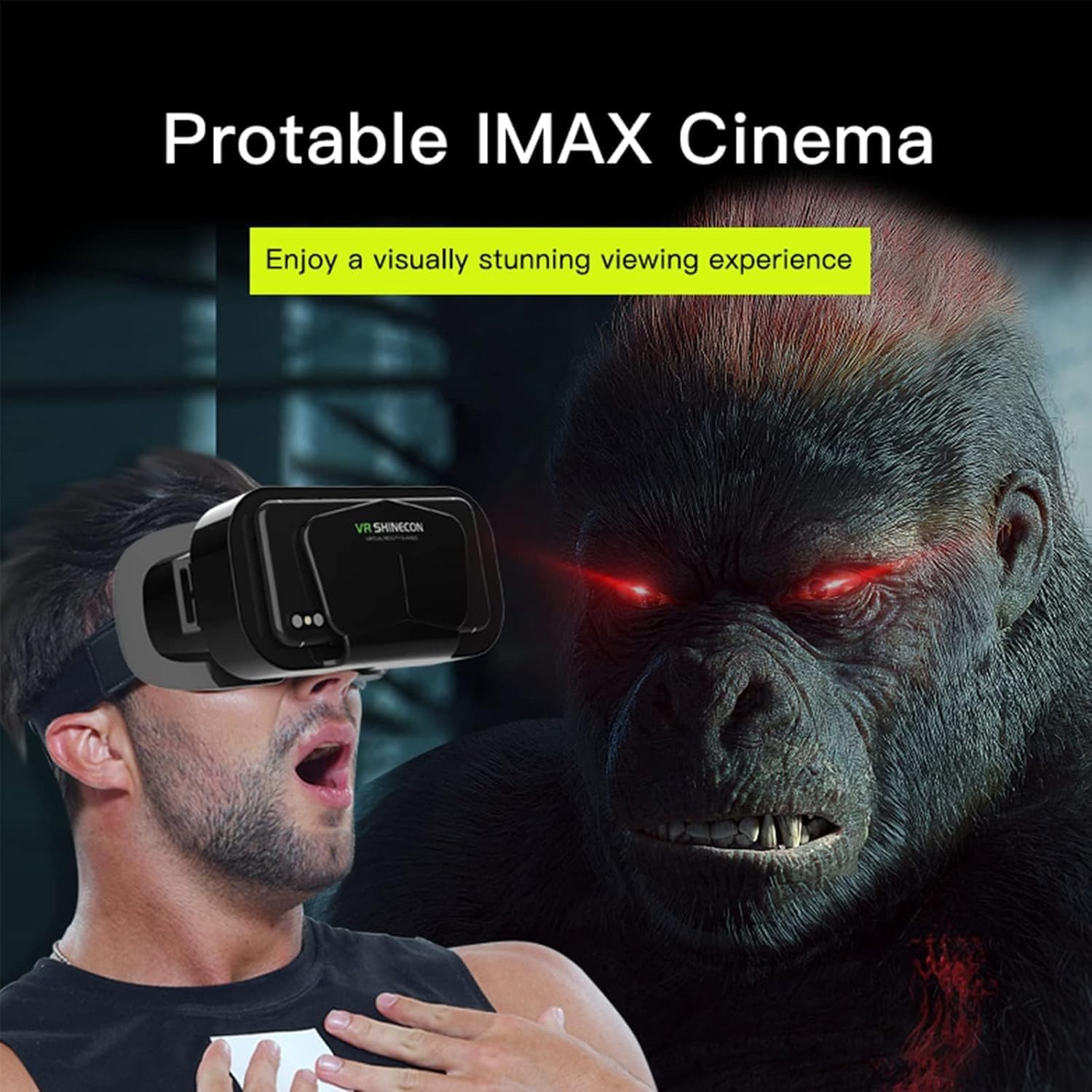 VR Headset with Controller for iPhone and Android Phones, 3D Virtual Reality Glasses, Adjustable Goggles for Movies and Games4.7-6.5 Inch Smartphones (Controller Bundle – Black)
