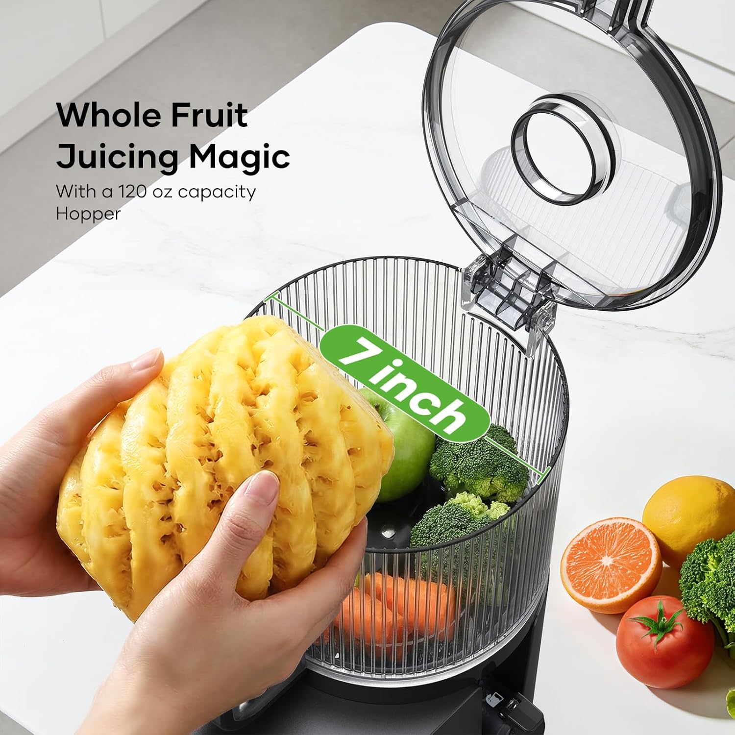 3-in-1 Juicer Machines, Cold Press Juicer 7“ Large Chute & 120oz – for Whole Vegetables & Fruits, High Juice Yield | Nut Milk | Natural Sorbet, Sliver
