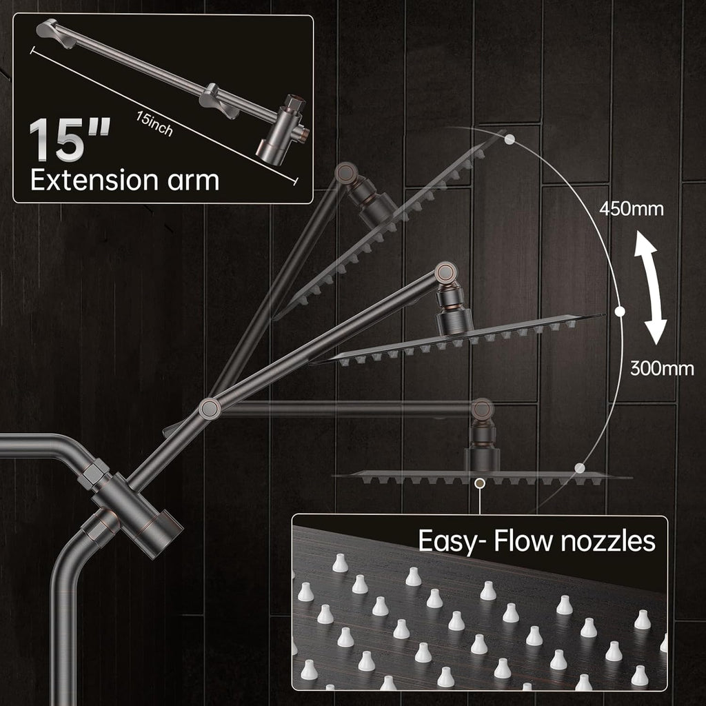 Veken All Metal 10" Oil Rubbed Bronze Shower Head with Handheld, Luxurious Square Double Rain Shower Heads with Power-wash Hand Held, Dual High Pressure Detachable Rainfall Showerhead,Bathroom Upgrade