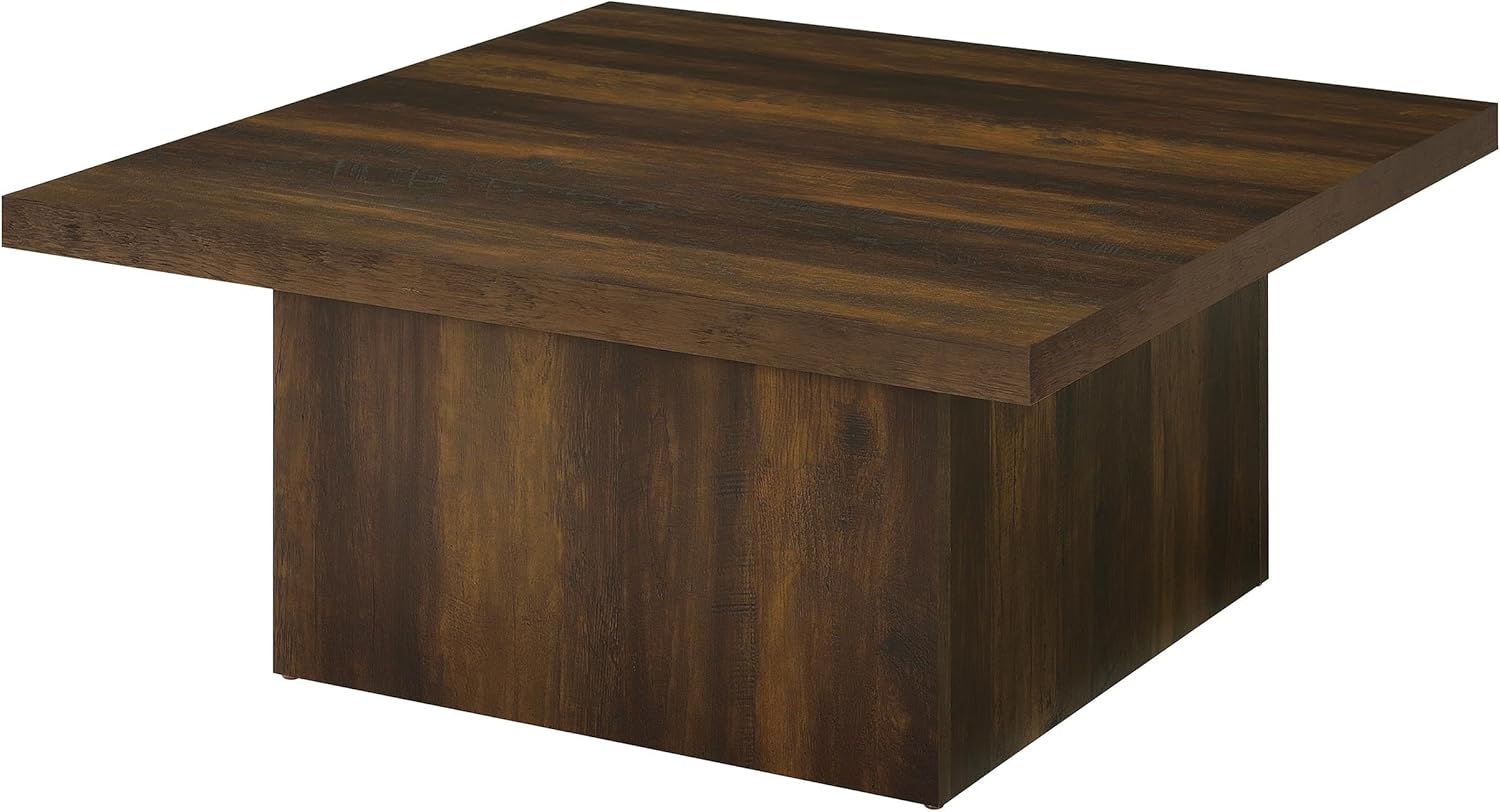 Coaster Home Furnishings - Devar - Wood - Square Coffee Table with Plinth Base, Geometric Design and Transitional Style - Living Room - Dark Pine - 710888